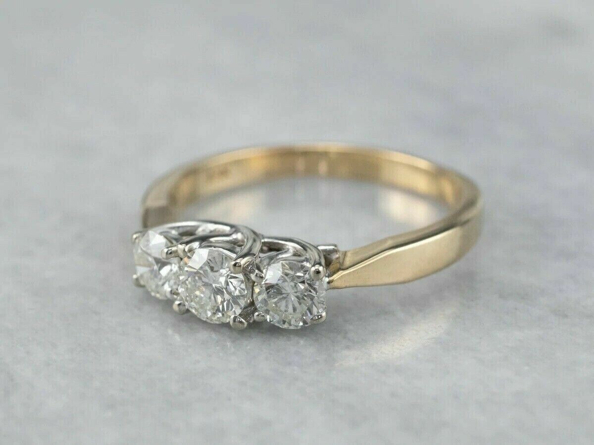 2Ct Round Cut Lab Created Three-Stone Engagement Ring 14k Yellow Gold Plated