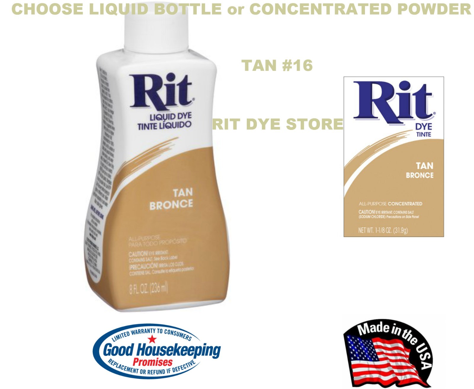 TAN #16 RIT Fabric DYE choose Liquid Bottle or Powder Concentrate