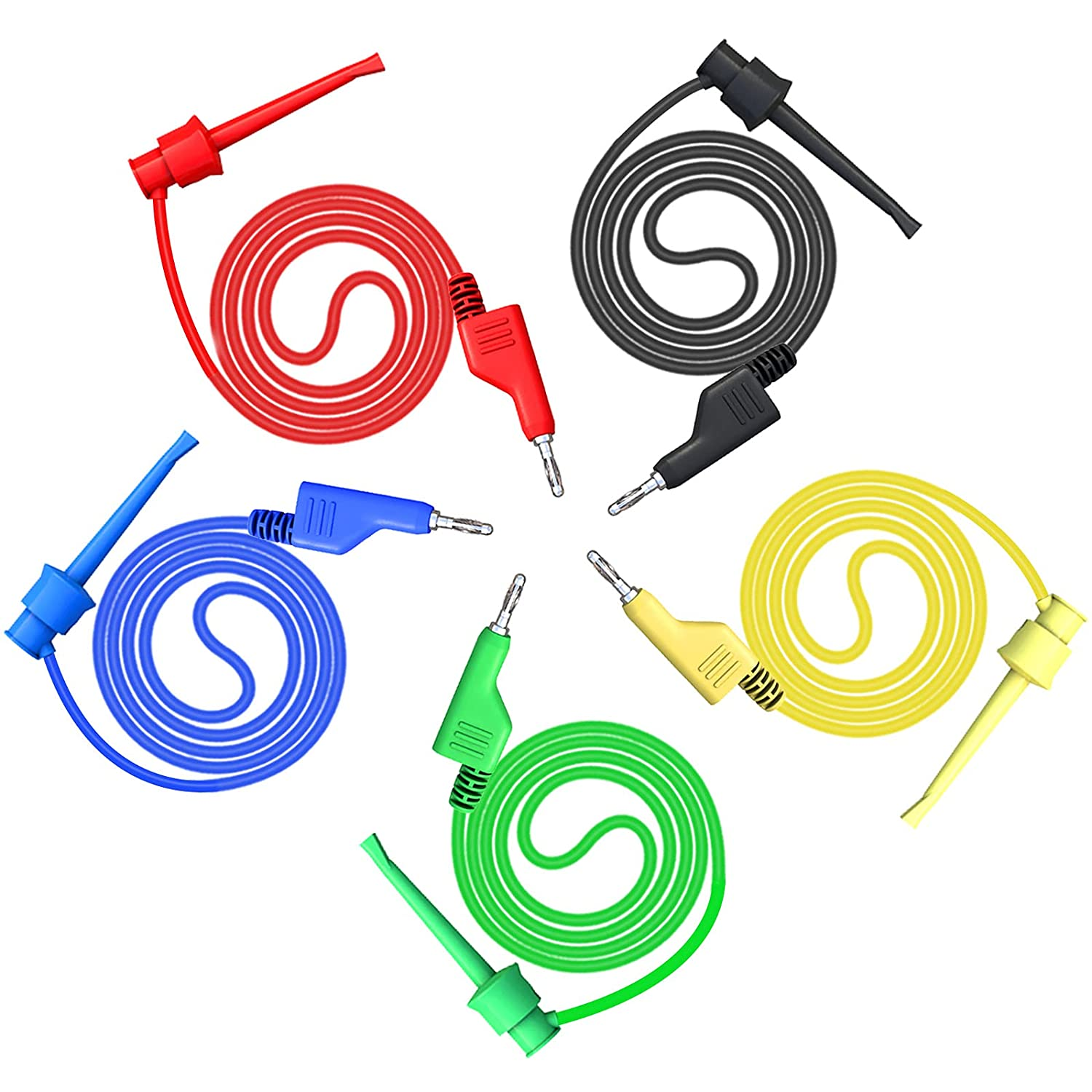 5x 4mm Stackable Banana Plug To Test Hook Clip Test Leads Mini Grabber Cable US