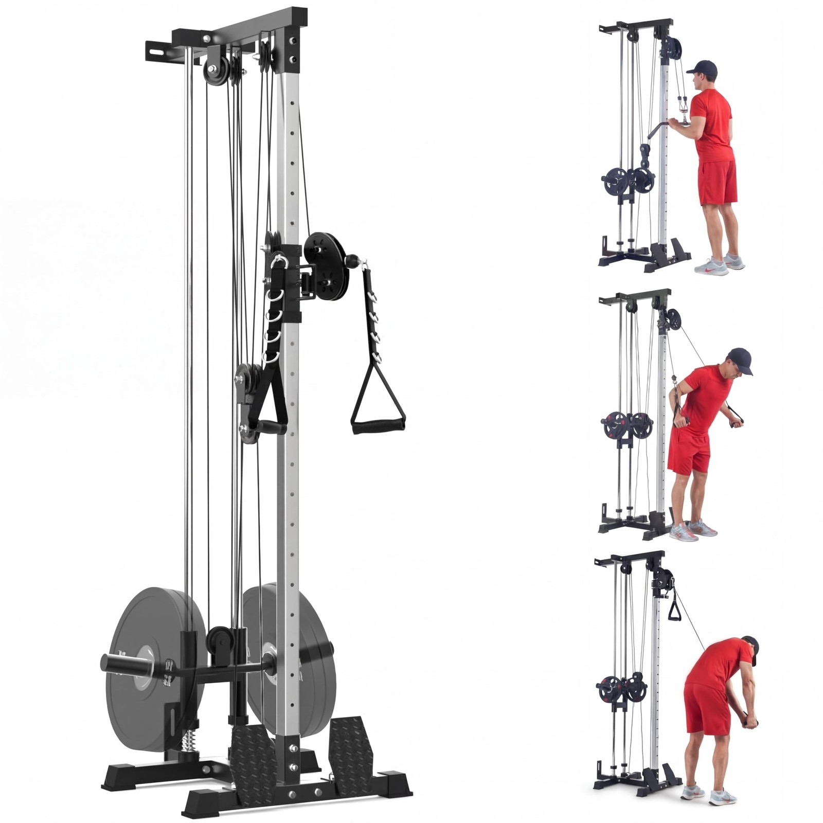 Dual Pulley Cable Machine 20-Position Wall Mount for LAT Pulldown & Row Exercise