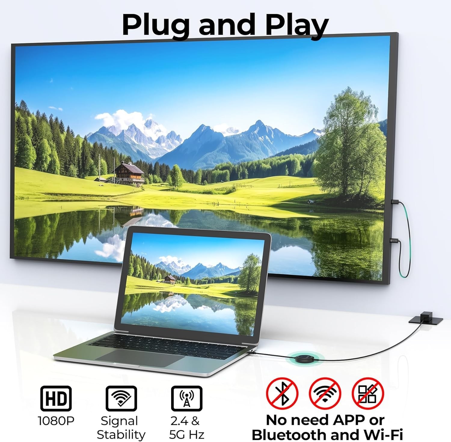 SUIDEK Wireless HDMI Display Dongle Adapter with PD3.0 100W, 4K