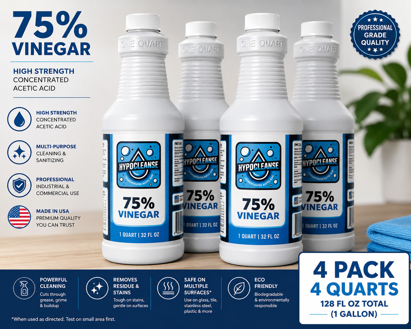 75% Vinegar - Concentrated Acetic Acid - All Natural Cleaning Vinegar - 1 Gallon