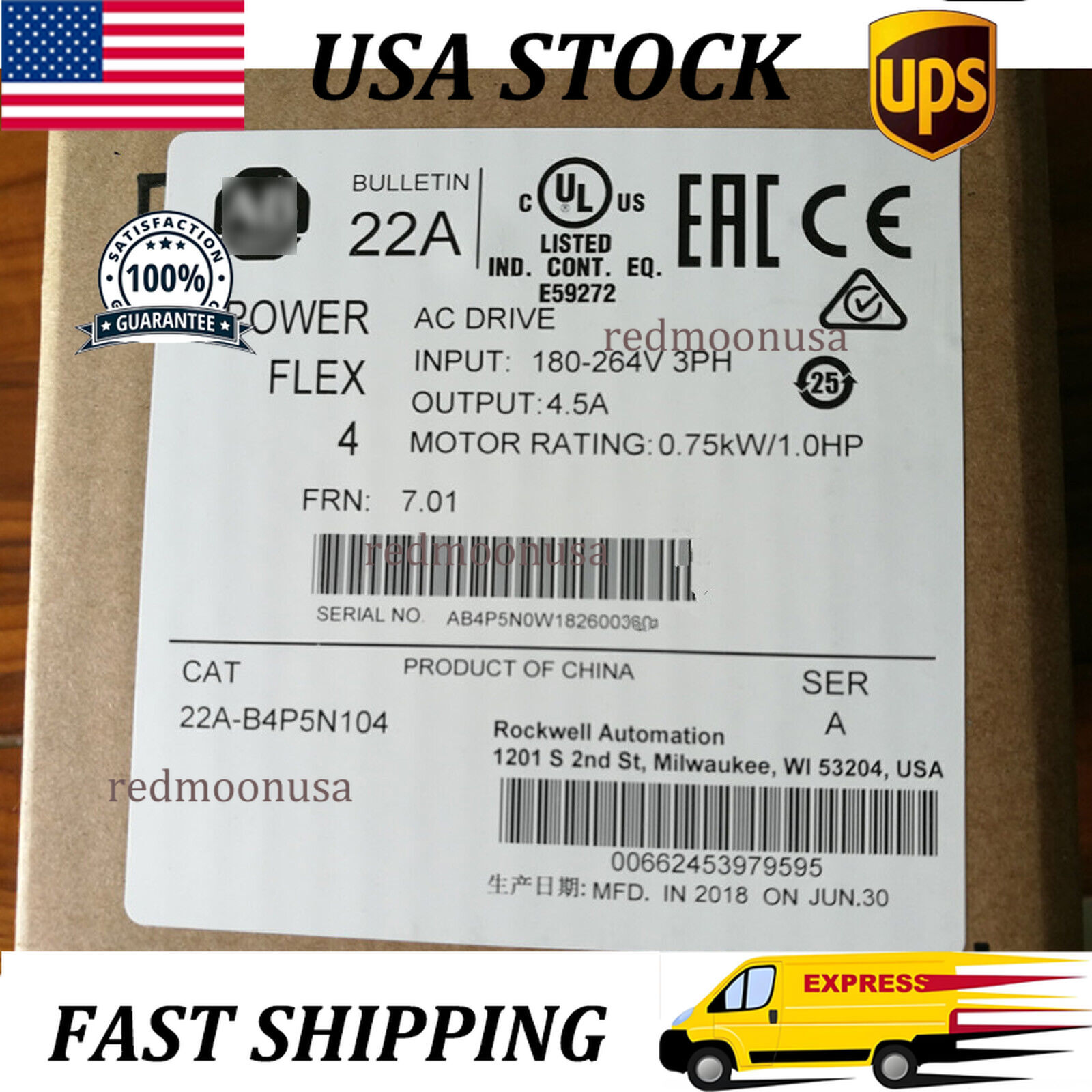 New AB 22AB4P5N104 PowerFlex 4 240V 3P 1HP AC Drive 22AB4P5N104