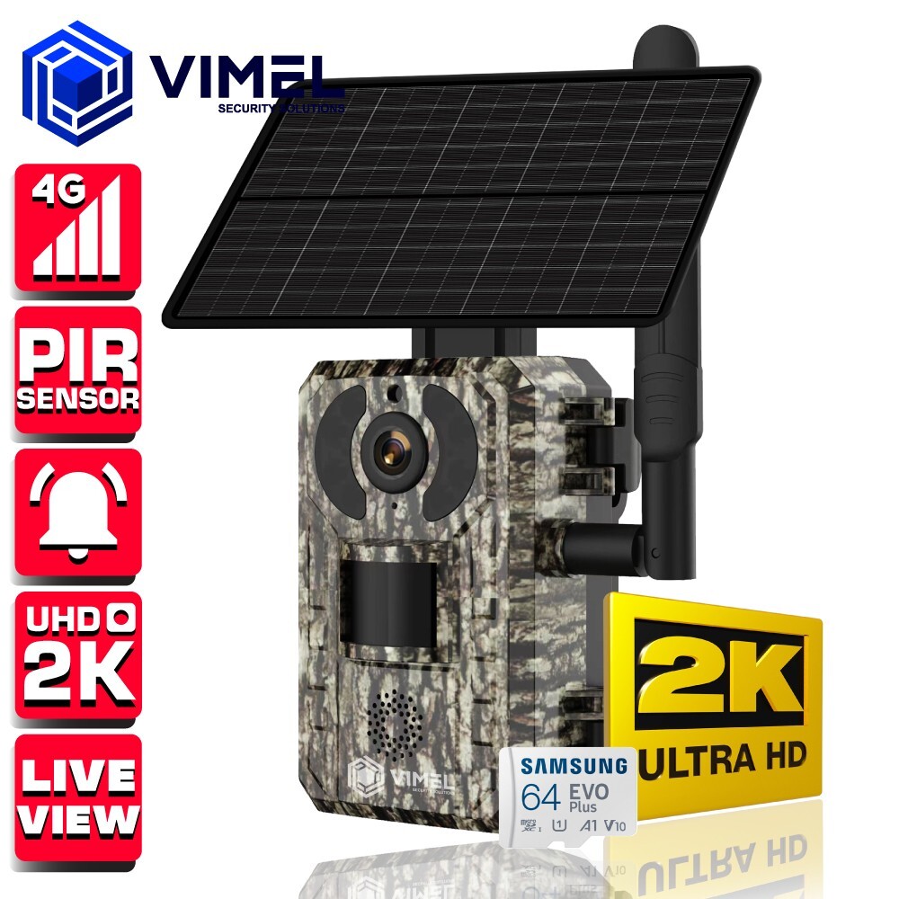 4G Solar Camera Trail LIVE VIEW 64GB Alarm Home Farm Security Waterproof UHD 2K