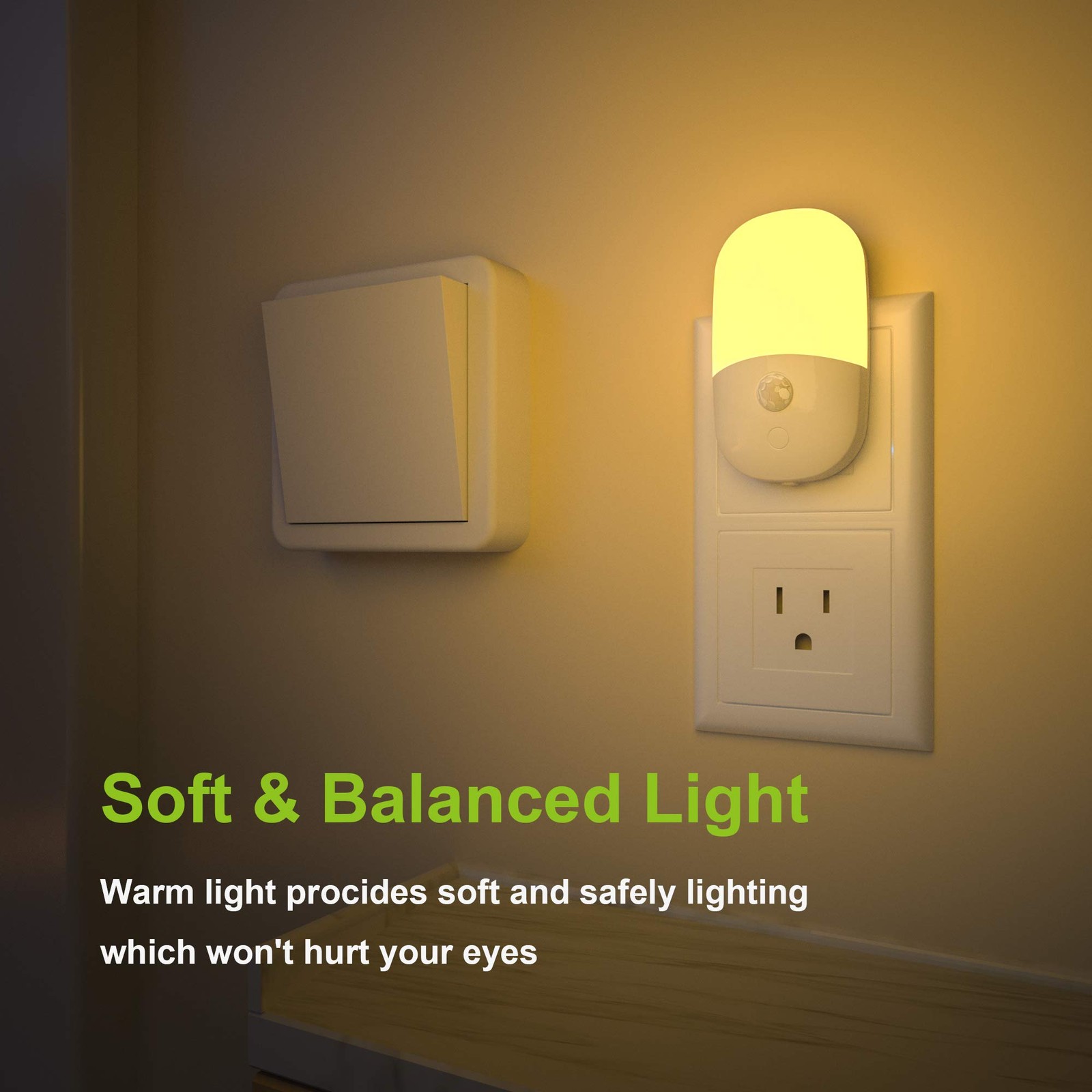 MAZ-TEK Plug in Motion Sensor Dimmable Night Light, Soft Warm 2 PACK, White
