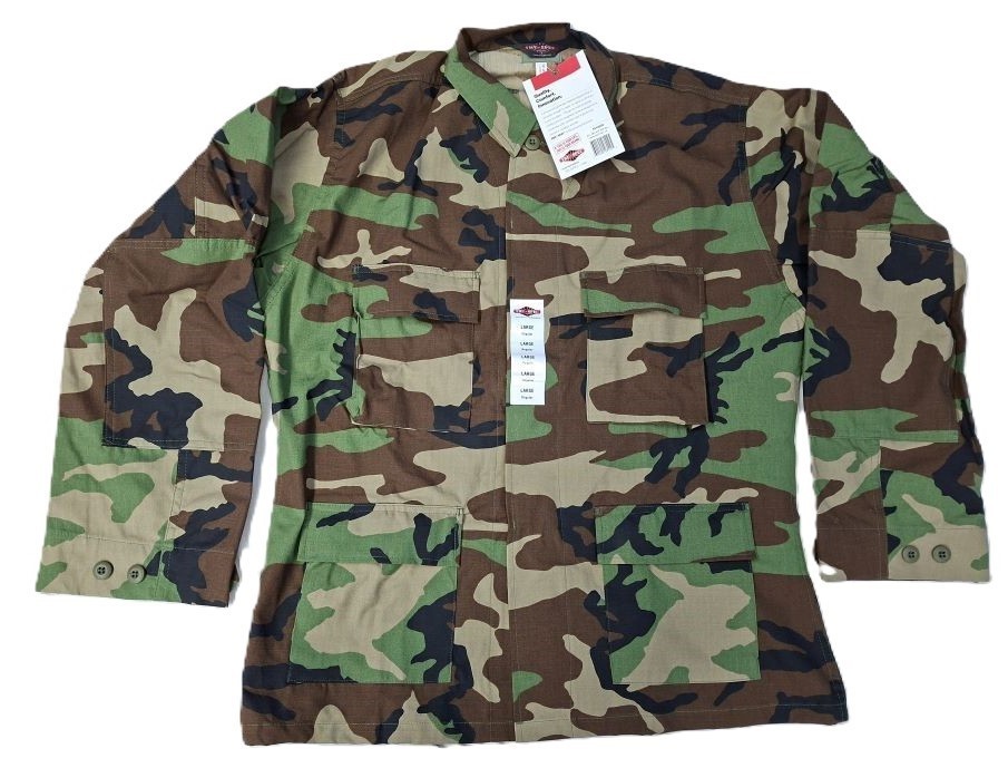 GI Spec Woodland Camo BDU Shirt Cotton M81 4 Pocket Hot Weather Shirt - Size LR
