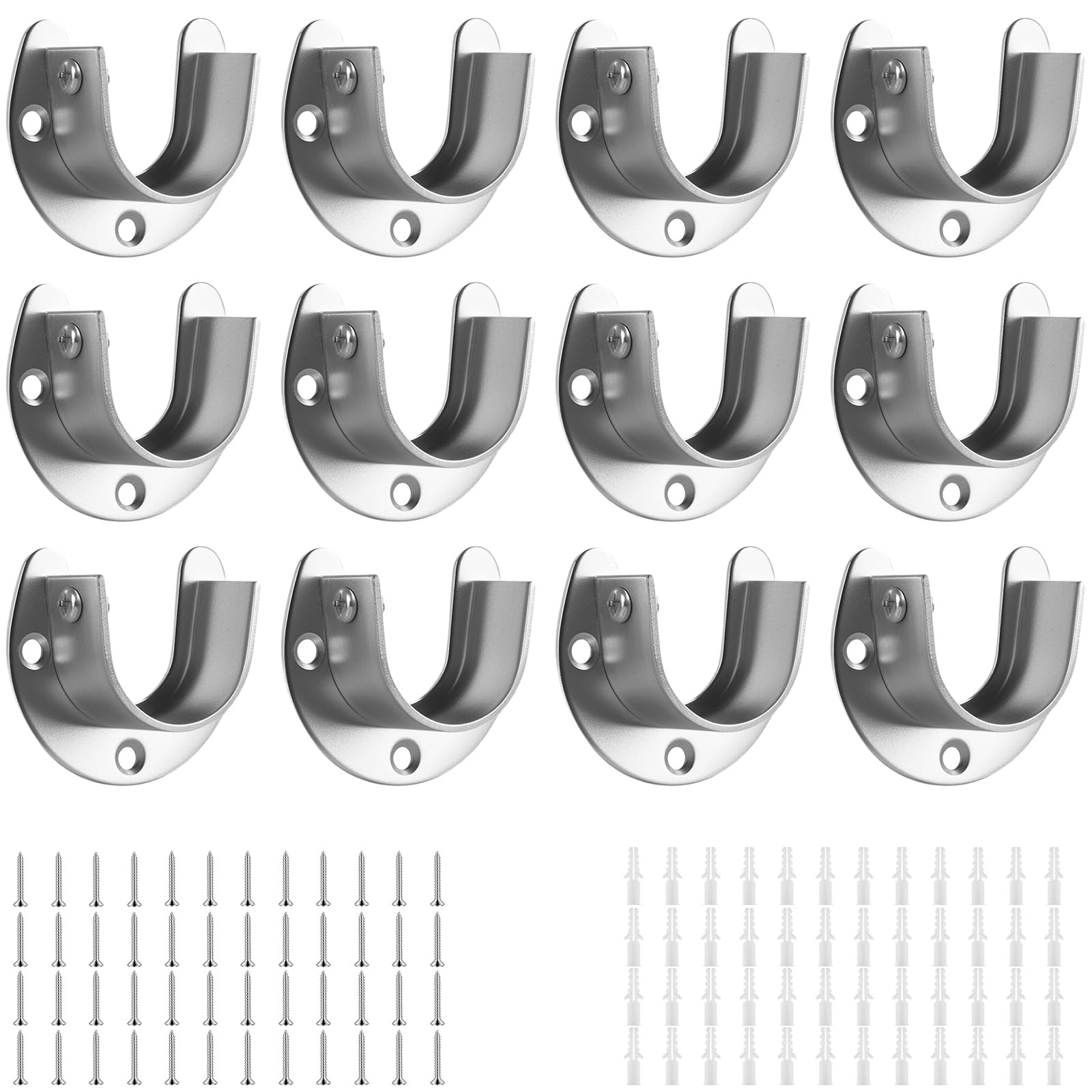 12 Pcs Stainless Steel Closet Rod Bracket, 1-1/4 Inch U-Shaped Heavy Duty Clo...