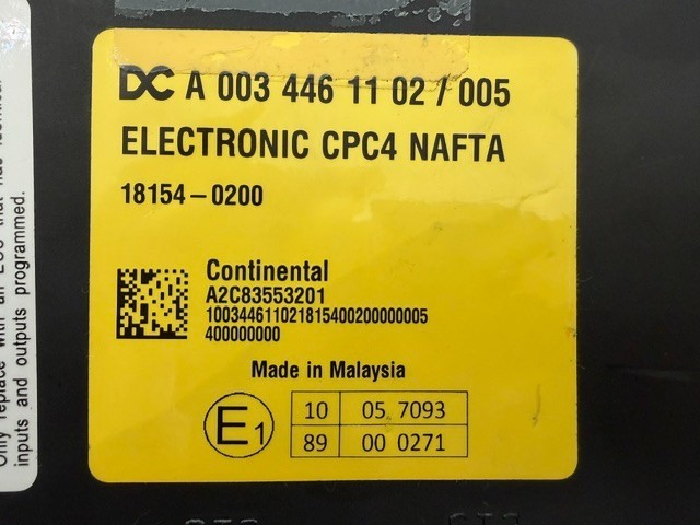 Freightliner Cascadia Continental CPC4 Chassis Control Module A0034461102/005