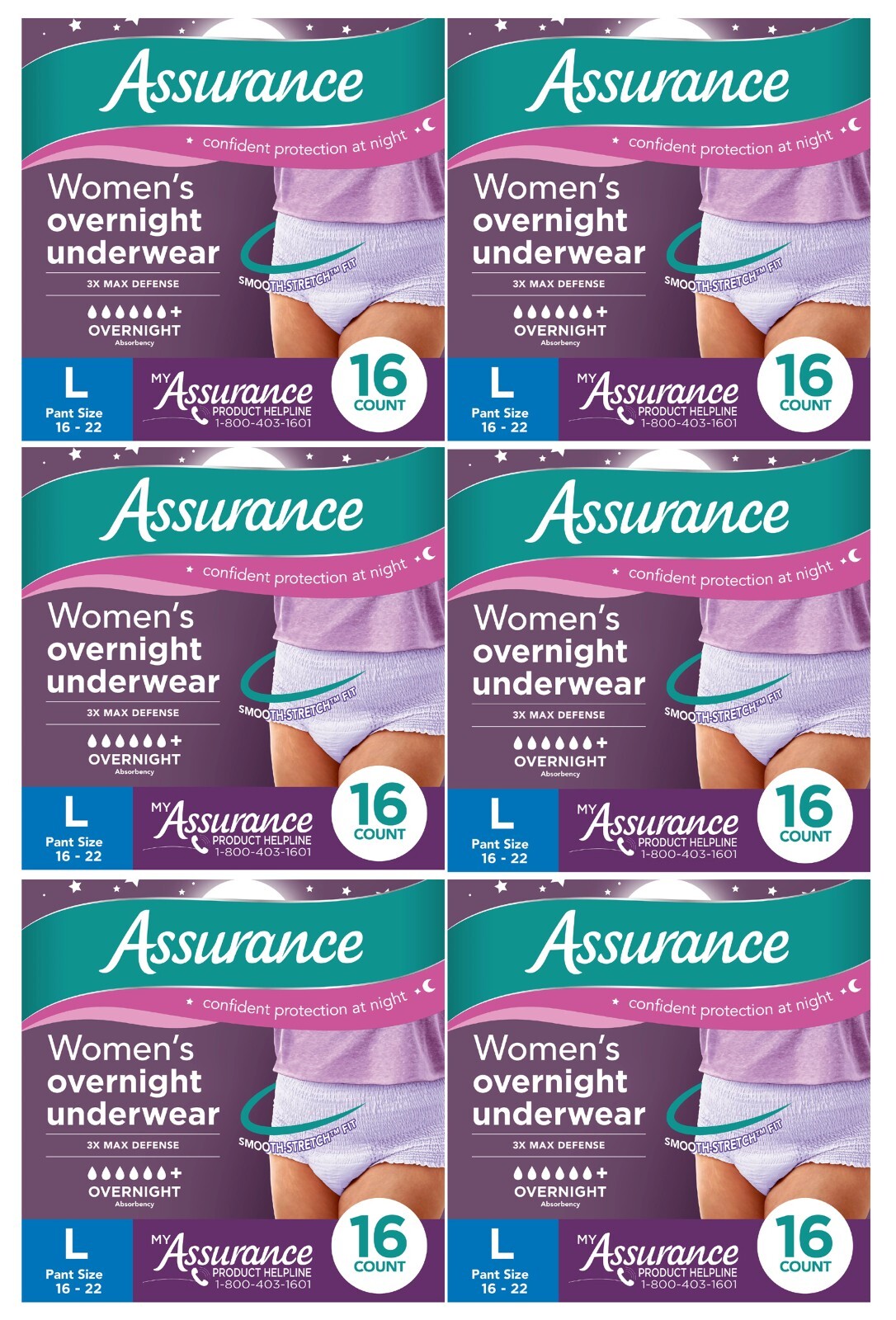 96 Ct Assurance Incontinence & Postpartum Women Overnight Underwear Max Size L