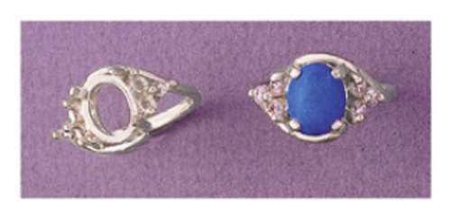 (8x6-12x10mm) Oval Cabochon Sterling Silver Six Accented Ring Setting (Size 6-8)