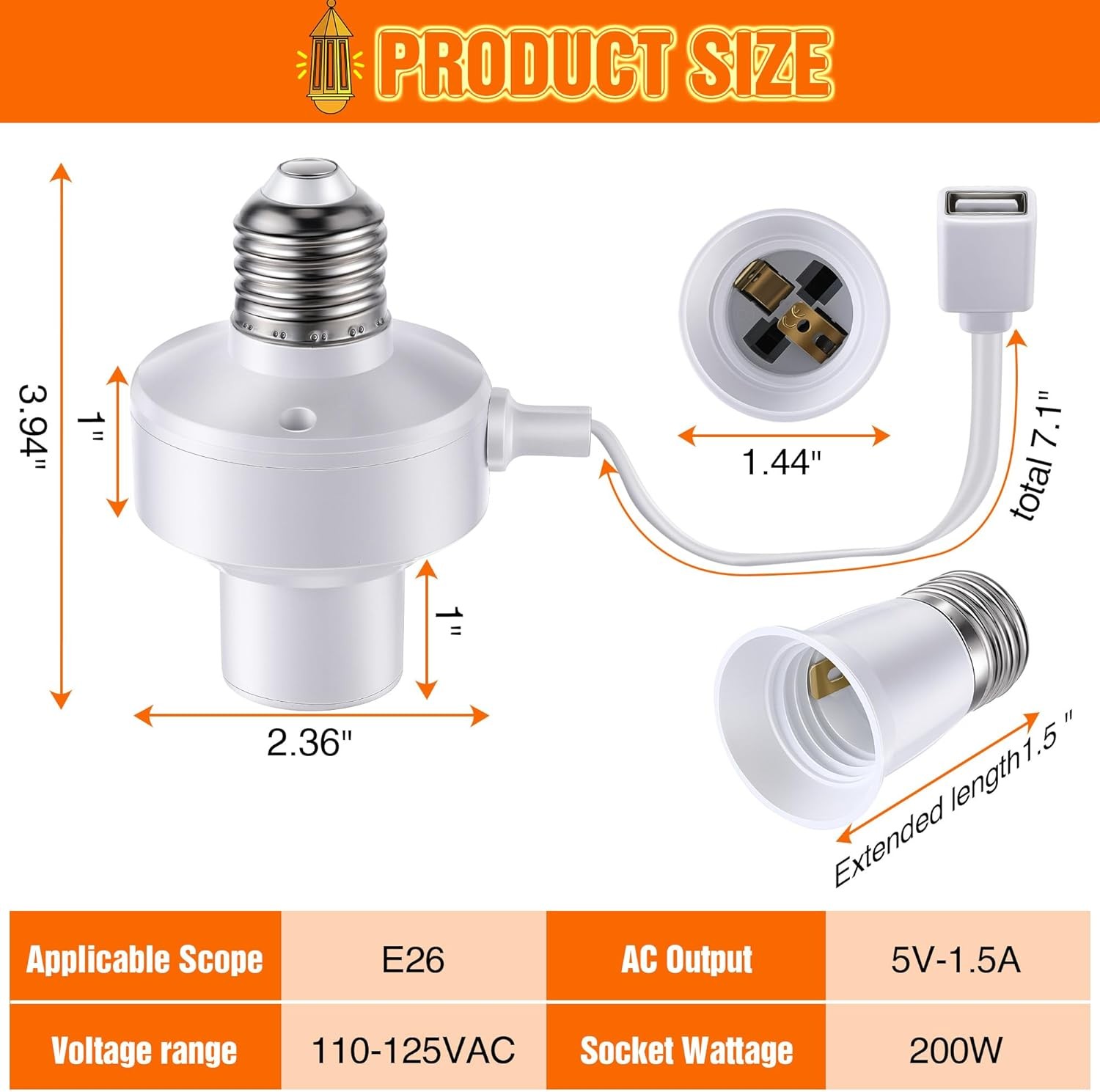 2 Pack E26 Light USB Socket Adapter, Lamp Socket Power Adapter 5V 1.5A, Light So