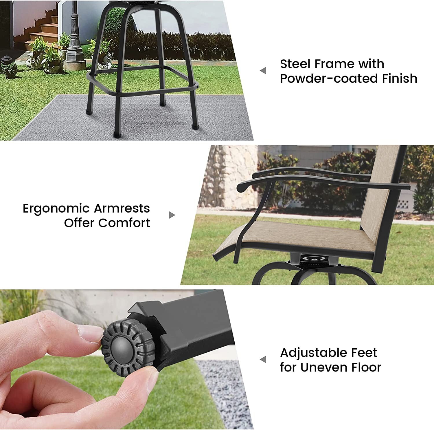 Set of 3 Bistro Bar Stools Set Swivel Bar Height Chair Table Patio Furniture Set