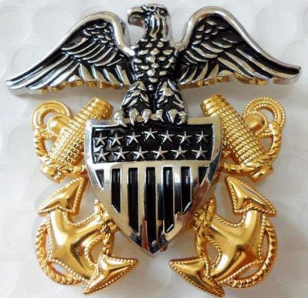 WWII US Navy Officer Cap Badge Pin Metal Captain Admiral Hat Gold & Silver Eagle