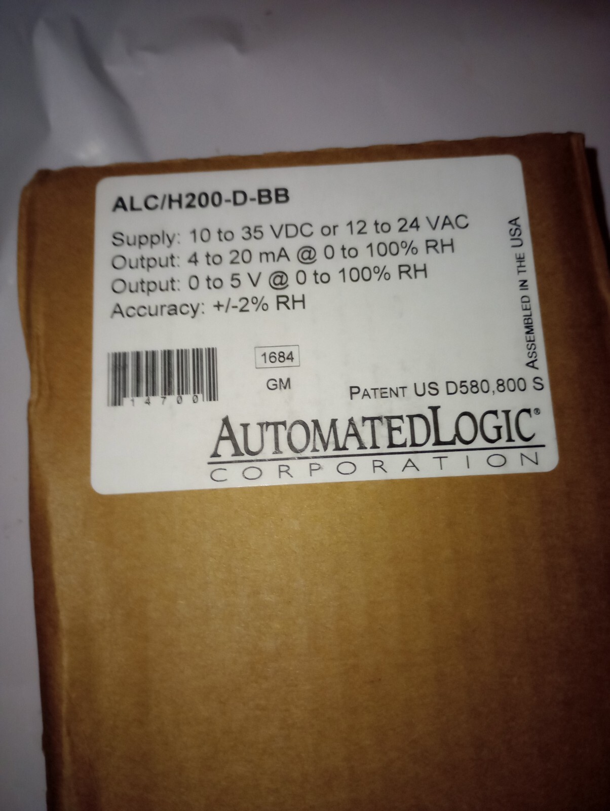 NEW GENUINE AUTOMATED LOGIC BAPI ALC/H200-D-BB DUCT HUMIDITY SENSOR