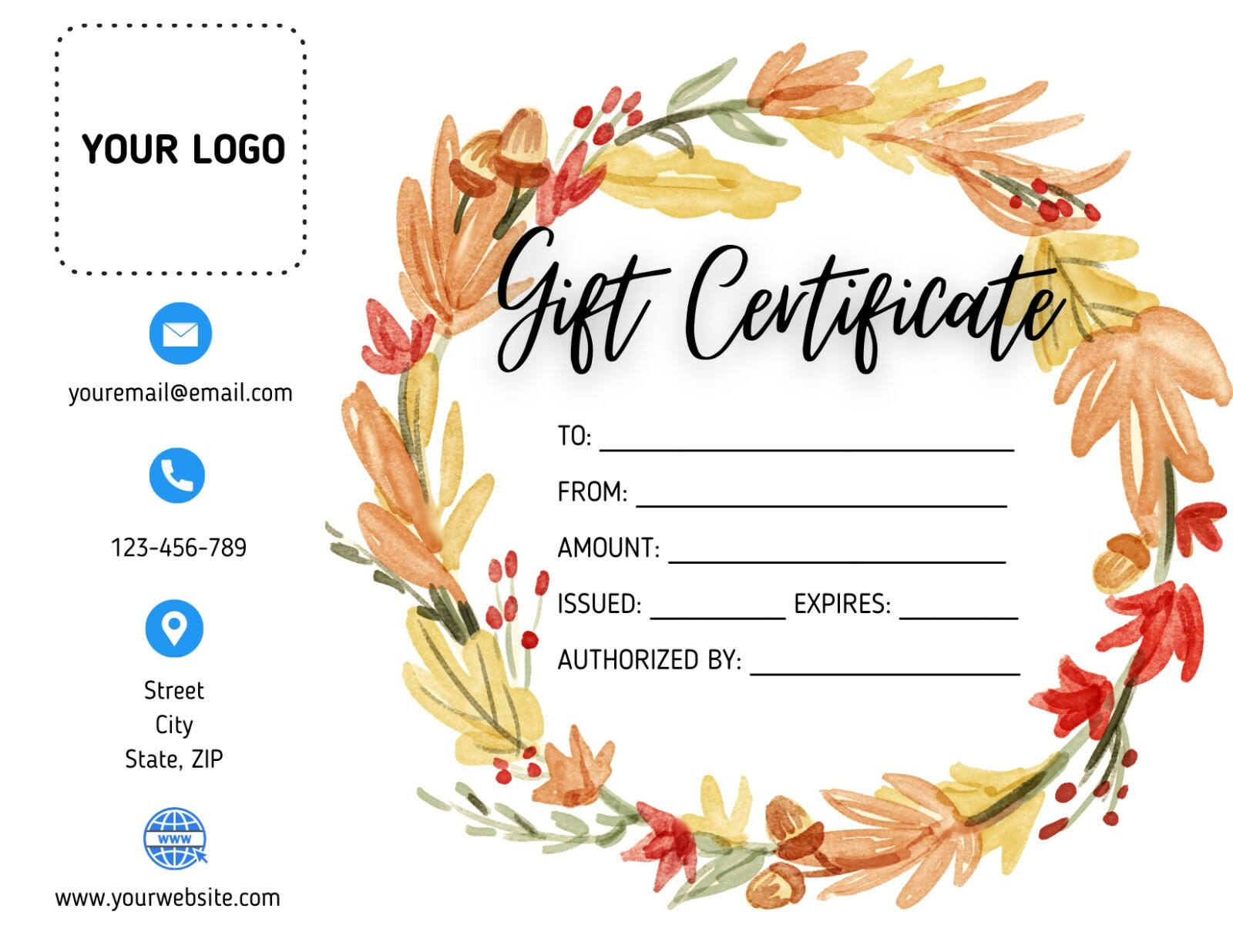 Personalized Digital Gift Certificate Editable Printable | Gift Voucher Template