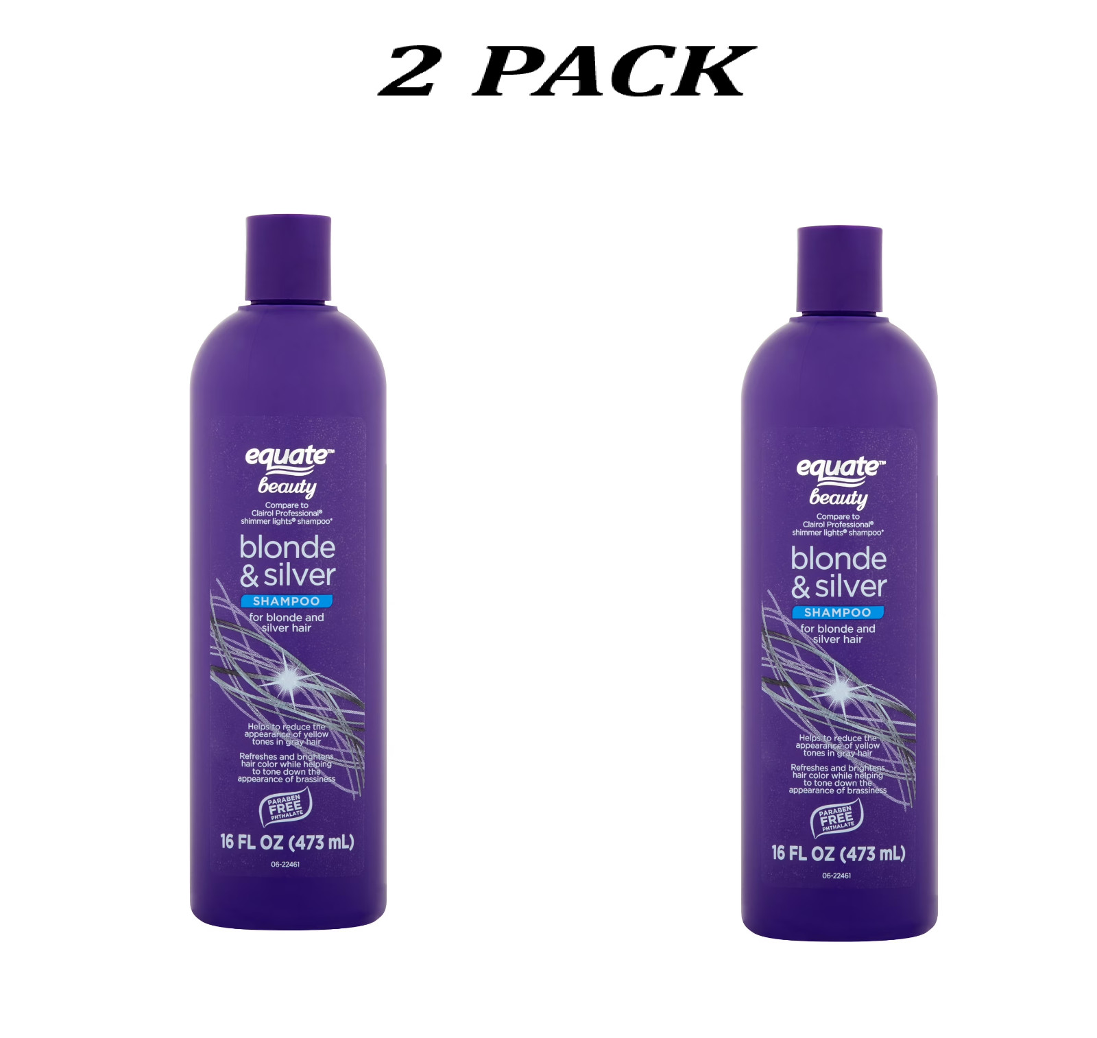 2 Pack Equate Blonde & Silver Shampoo for Blonde Hair Care, 16 fl oz,