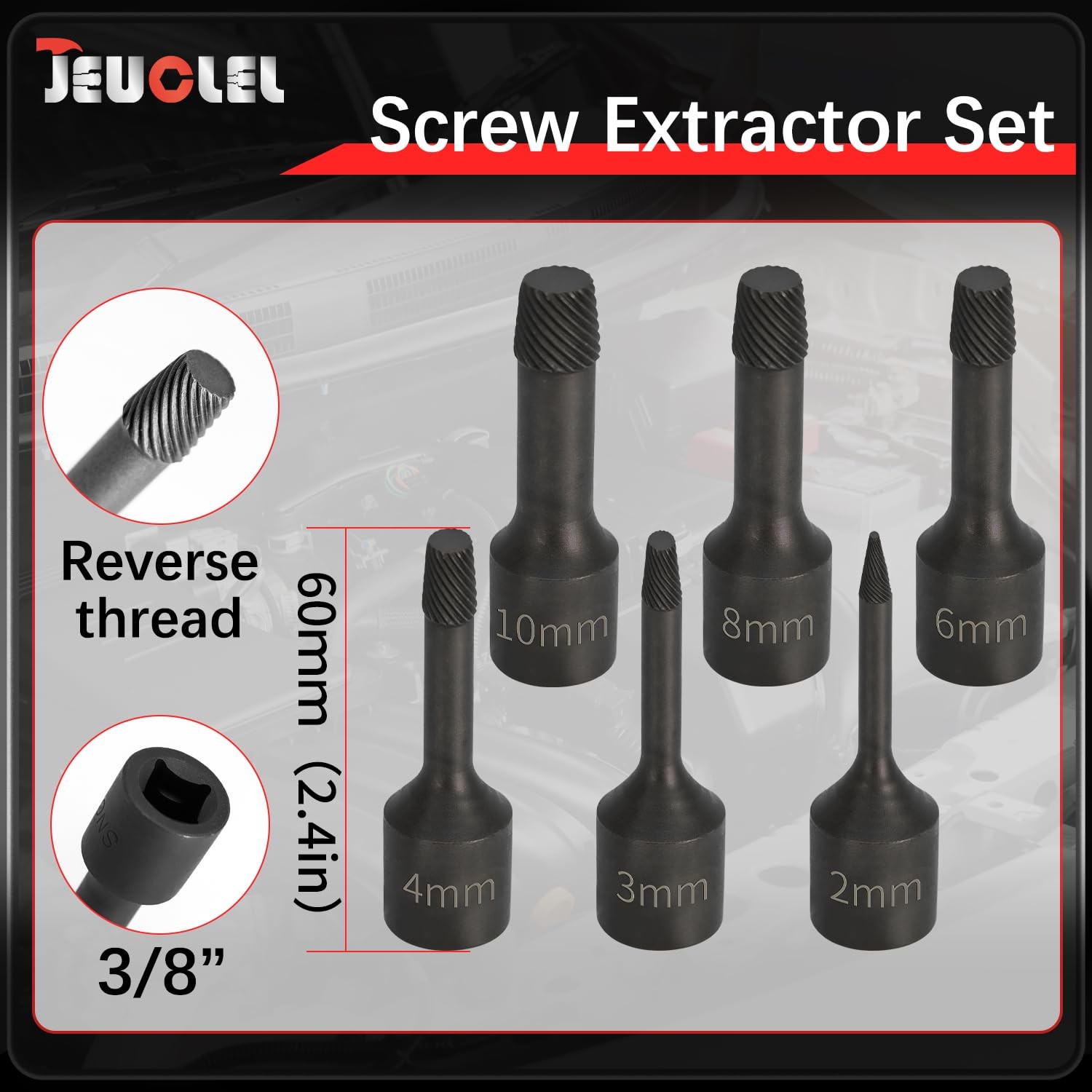 JEUCLEL 6PCS 3/8" Drive Impact Wedge Proof Long 6pcs Extractor