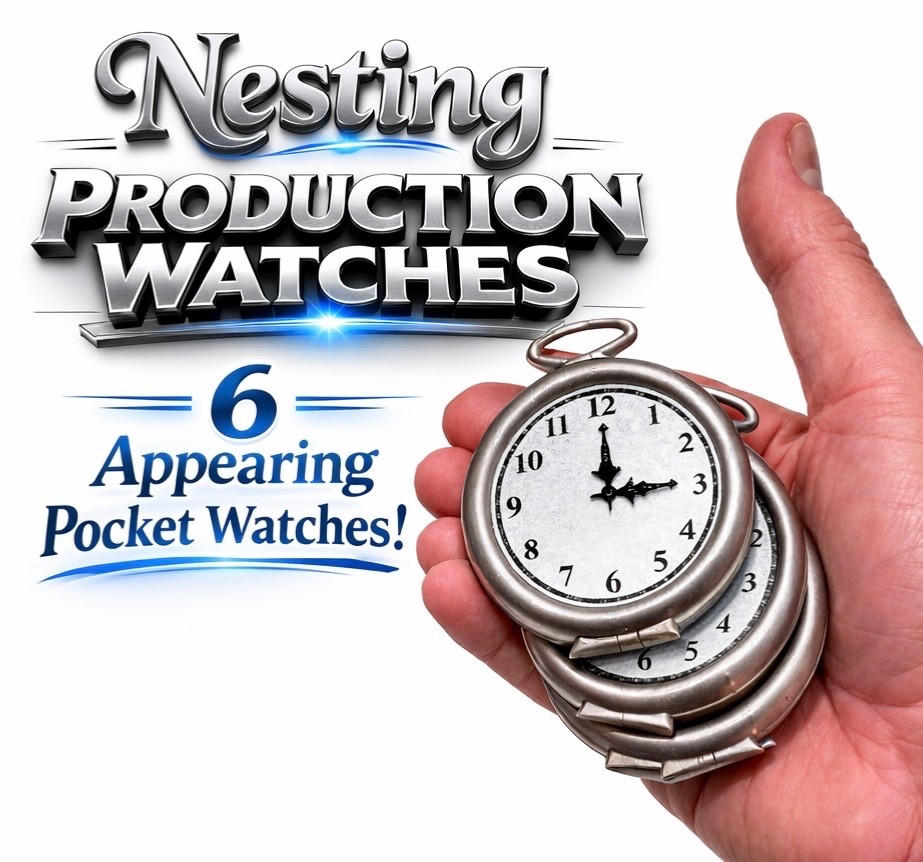 6 PRODUCTION PLASTIC WATCHES Nesting Pocket Watch Magic Trick Appearing Set Thin