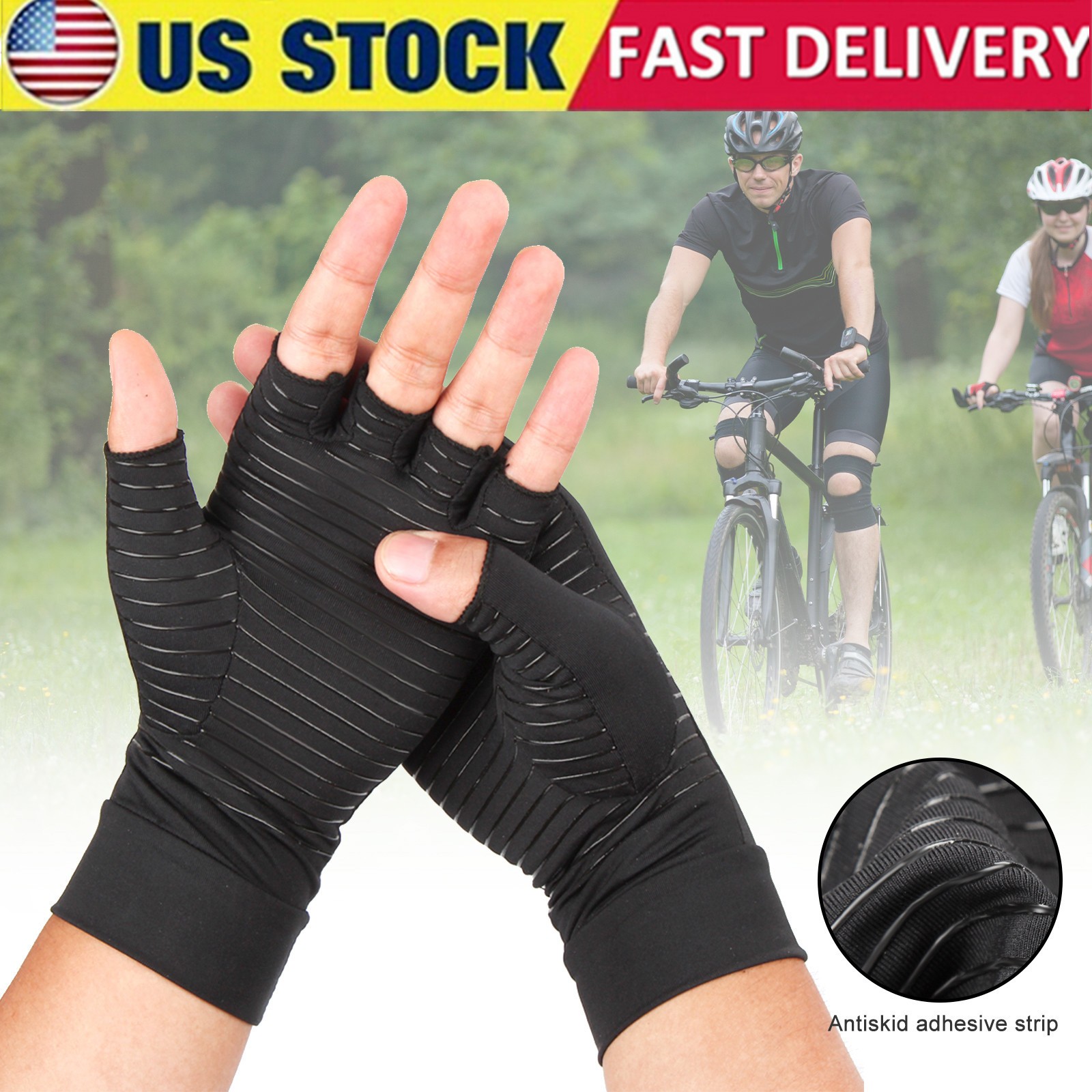 Copper Arthritis Compression Half Finger Gloves Pain Relief Support Hand Wrist