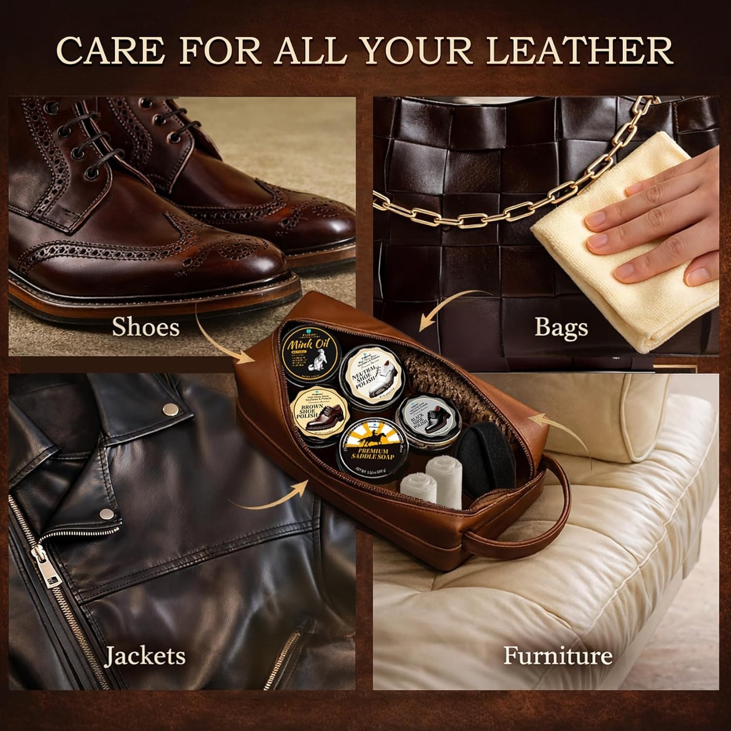 All-in-One Leather Shoe Polish Kit: 3-Step Cleaning Routine with Tools