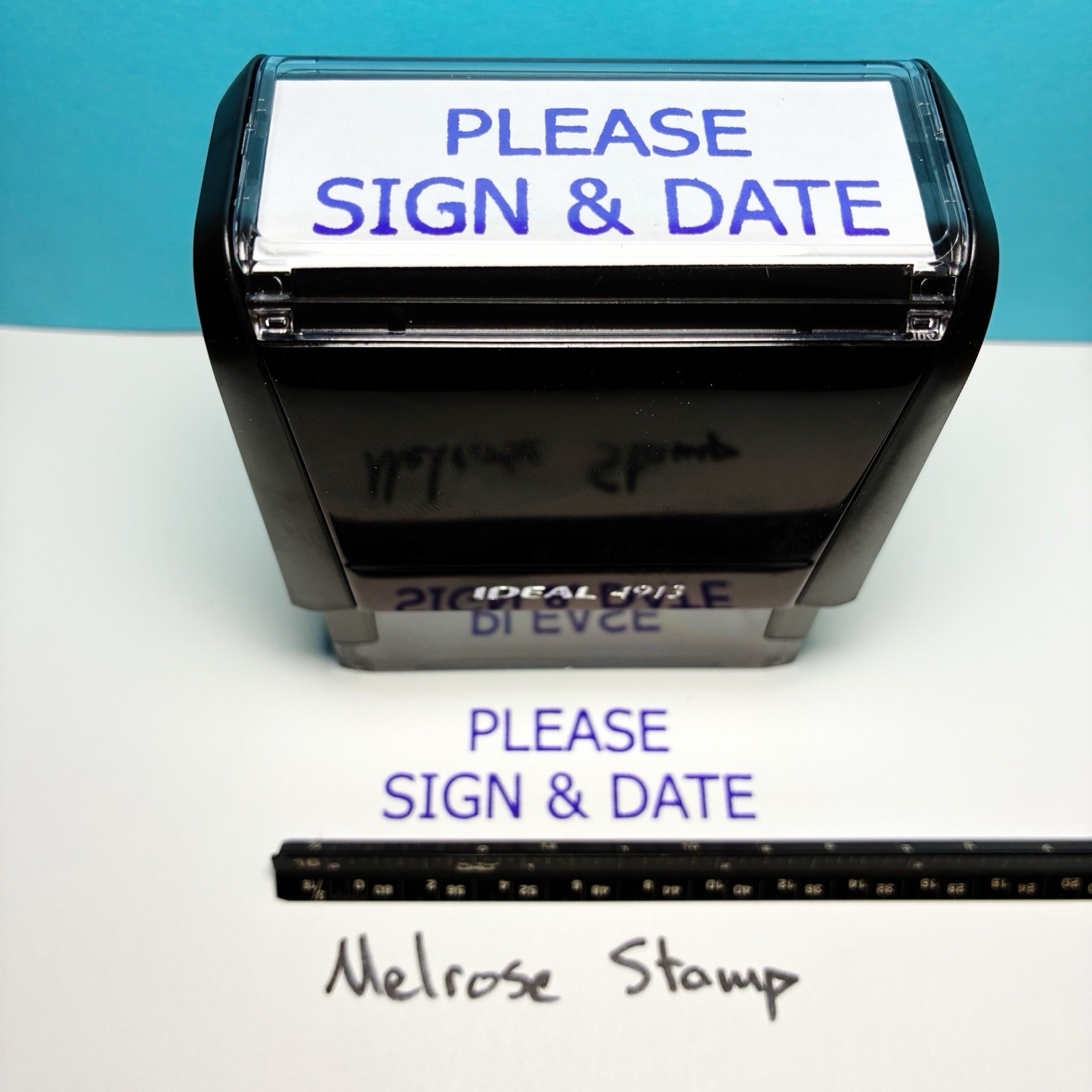 Please Sign And Date Rubber Stamp Purple Ink Self Inking Ideal 4913