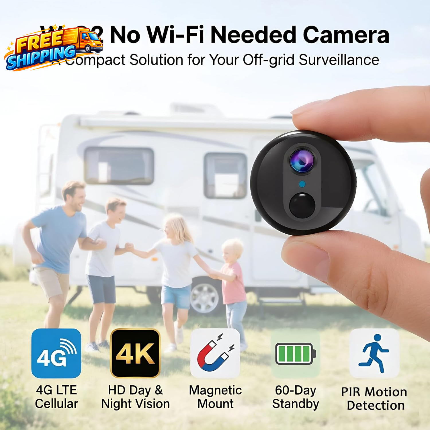 Mini Portable 4G LTE Cellular Security Camera with Magnetic Rotating Mount 4K HD