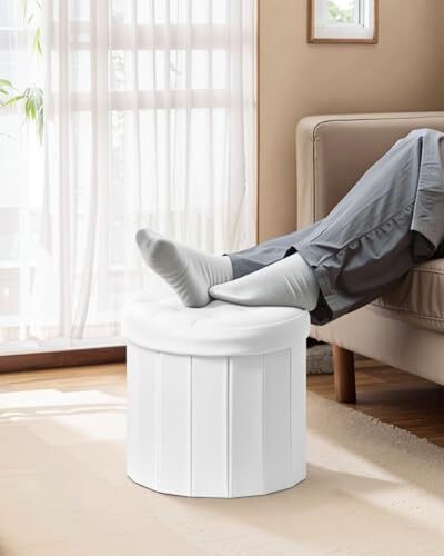 Ottoman with Storage， Foot Rest Stool with Thicker Foam Leather White-2pc