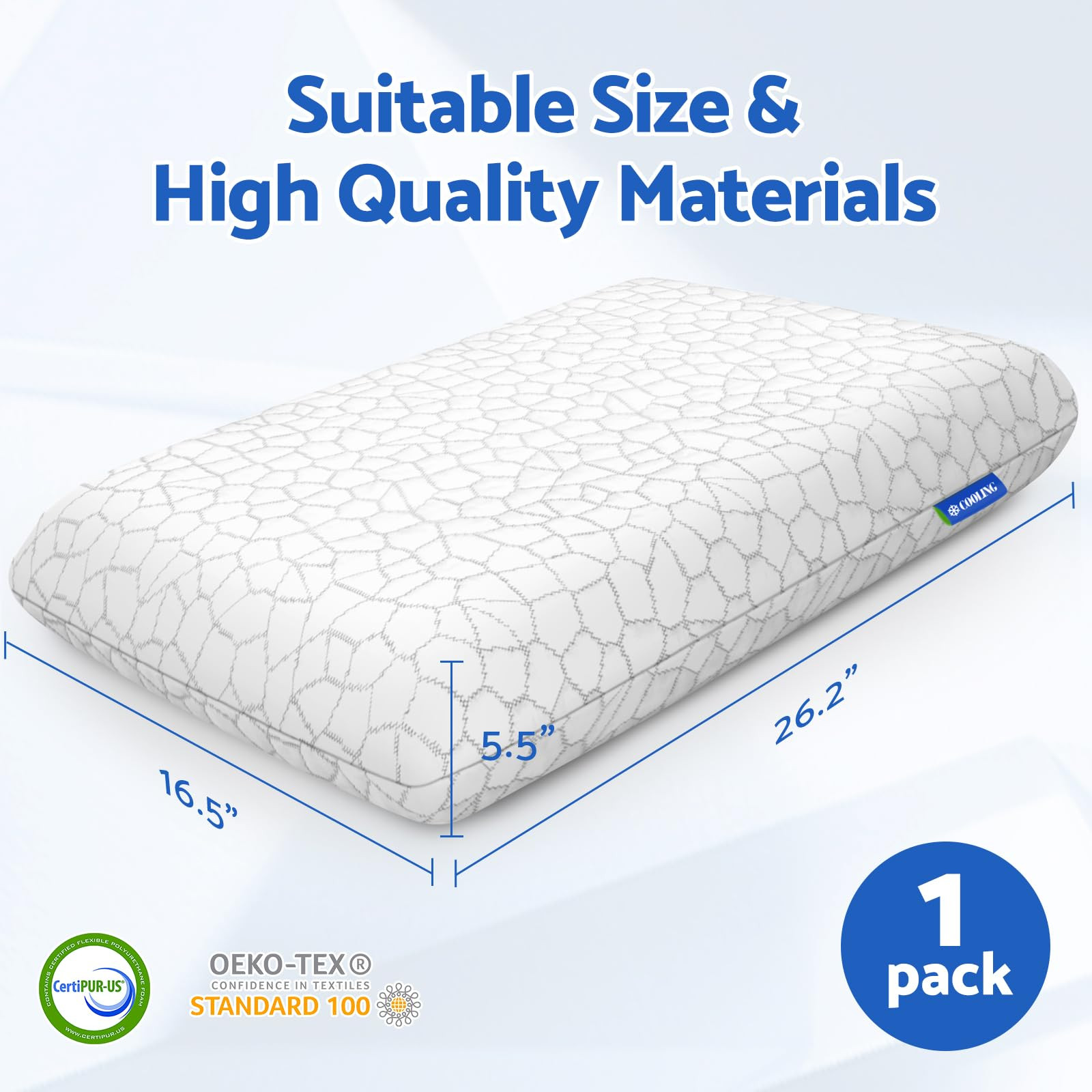 Memory Foam Pillows for Sleeping, Cooling Pillow with Removable and Machine W...