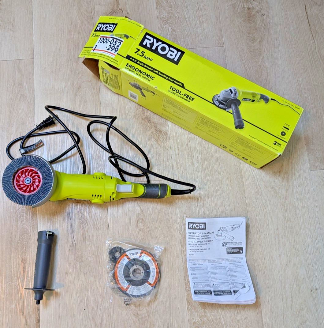 RYOBI AG454 4-1/2” Angle Grinder Rotating Rear Handle Corded Grinder 120V
