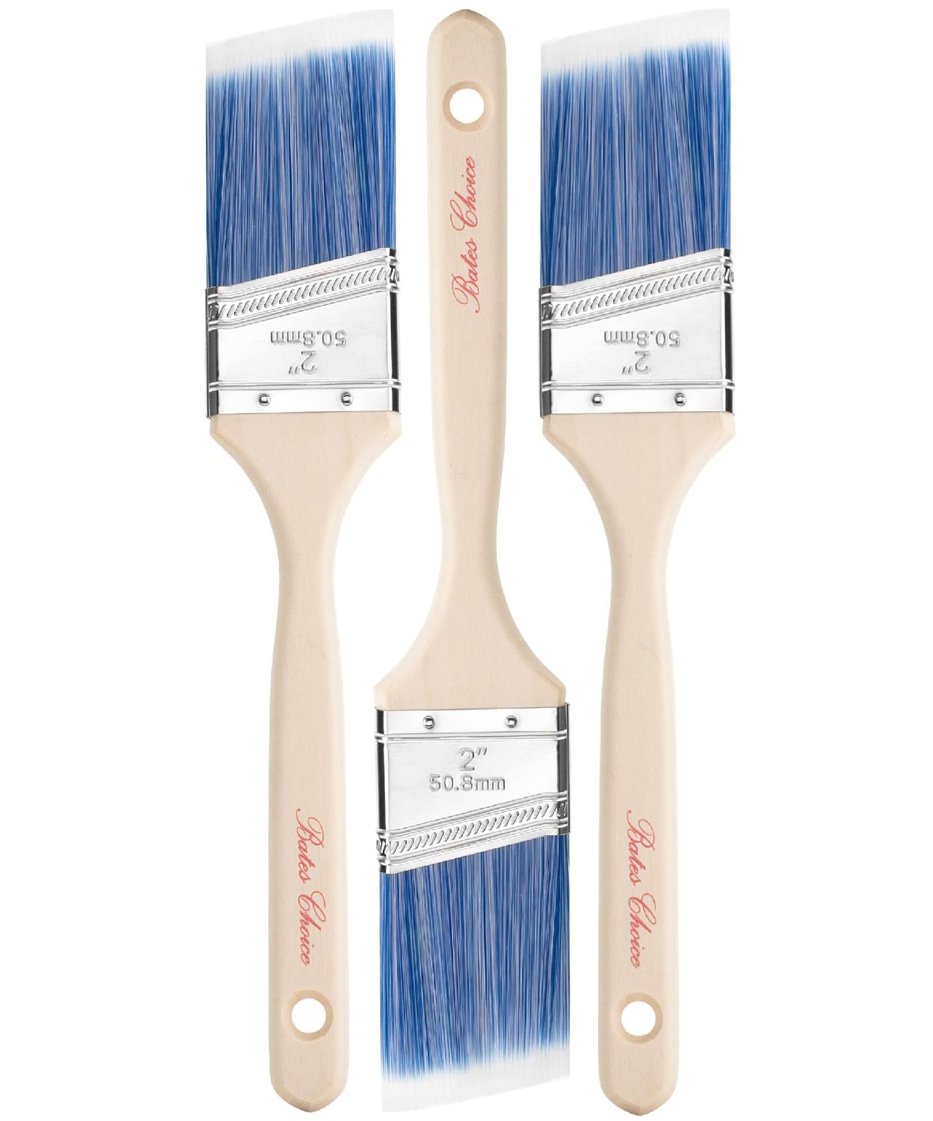 Bates- Paint Brushes, 2-Inch, 3 Pack, Angle Brushes, Treated Wood Handle, Paint