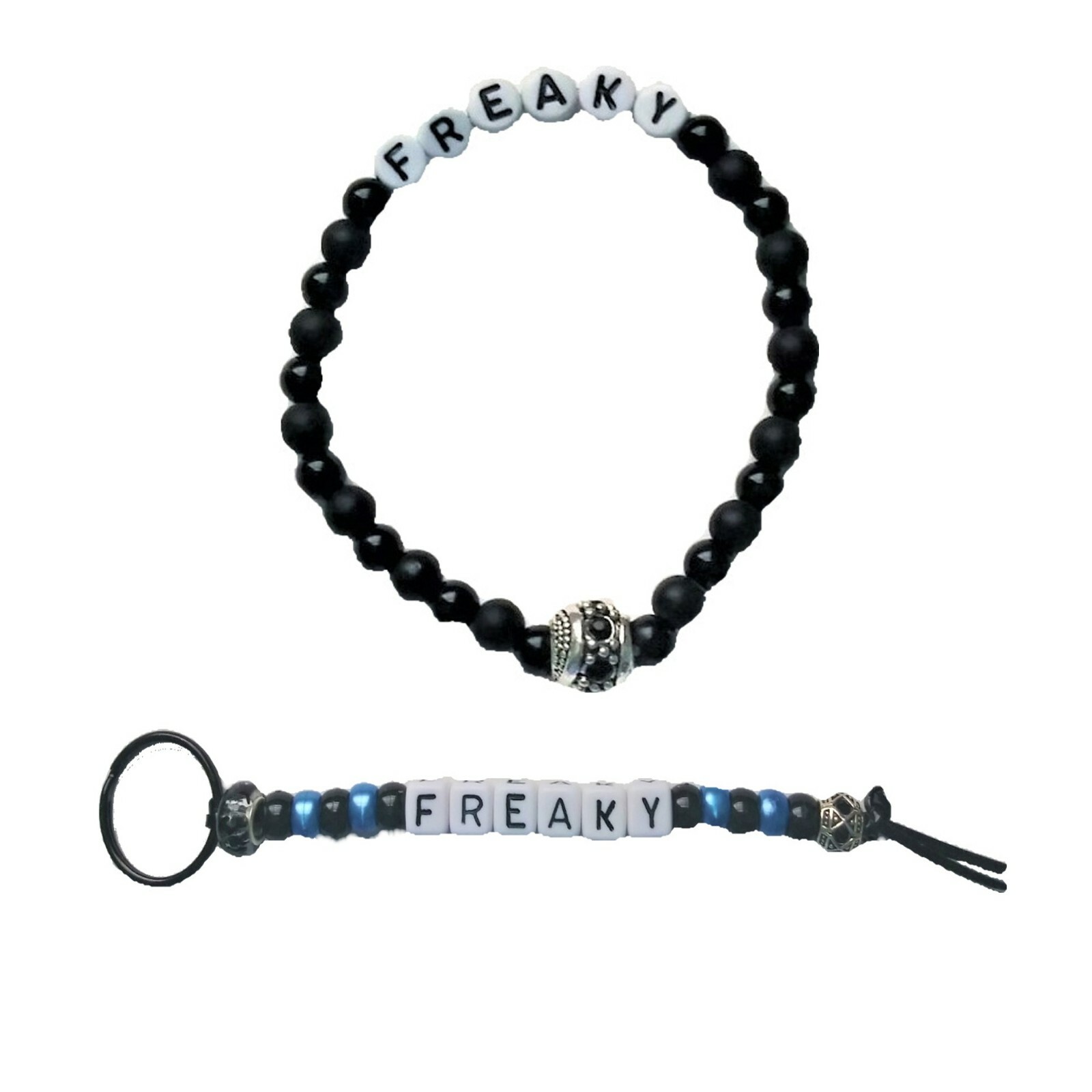 Novelty Freaky Beaded Stretchy Bracelet and Matching Key Ring
