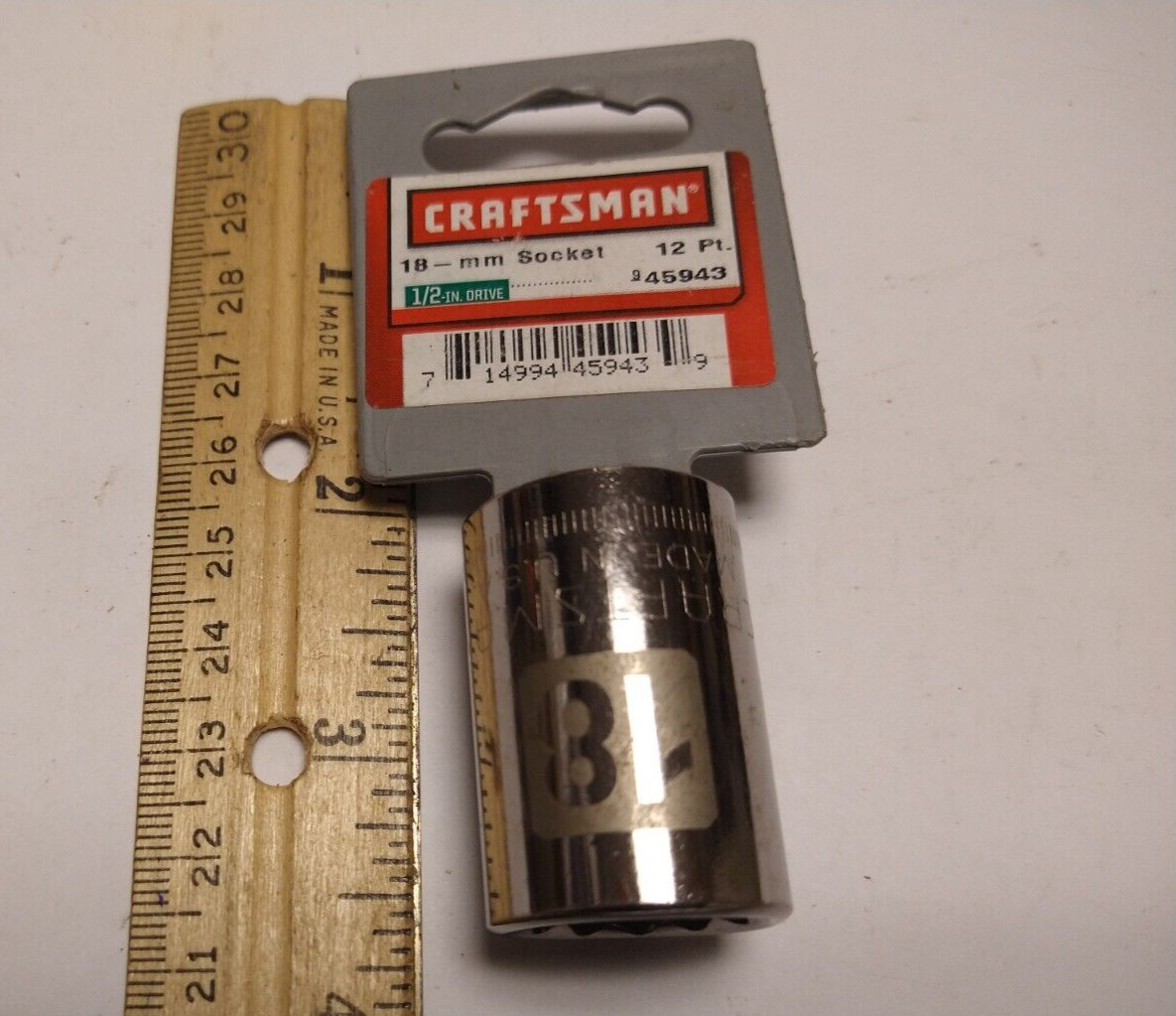 Vintage Craftsman 18MM 12 Pt 1/2" Drive Shallow Socket Easy Read 34662 USA NOS