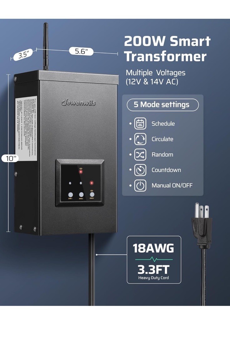DEWENWILS 200W Wi-Fi Low Voltage Transformer with Schedule & Timer Black HWLT04A