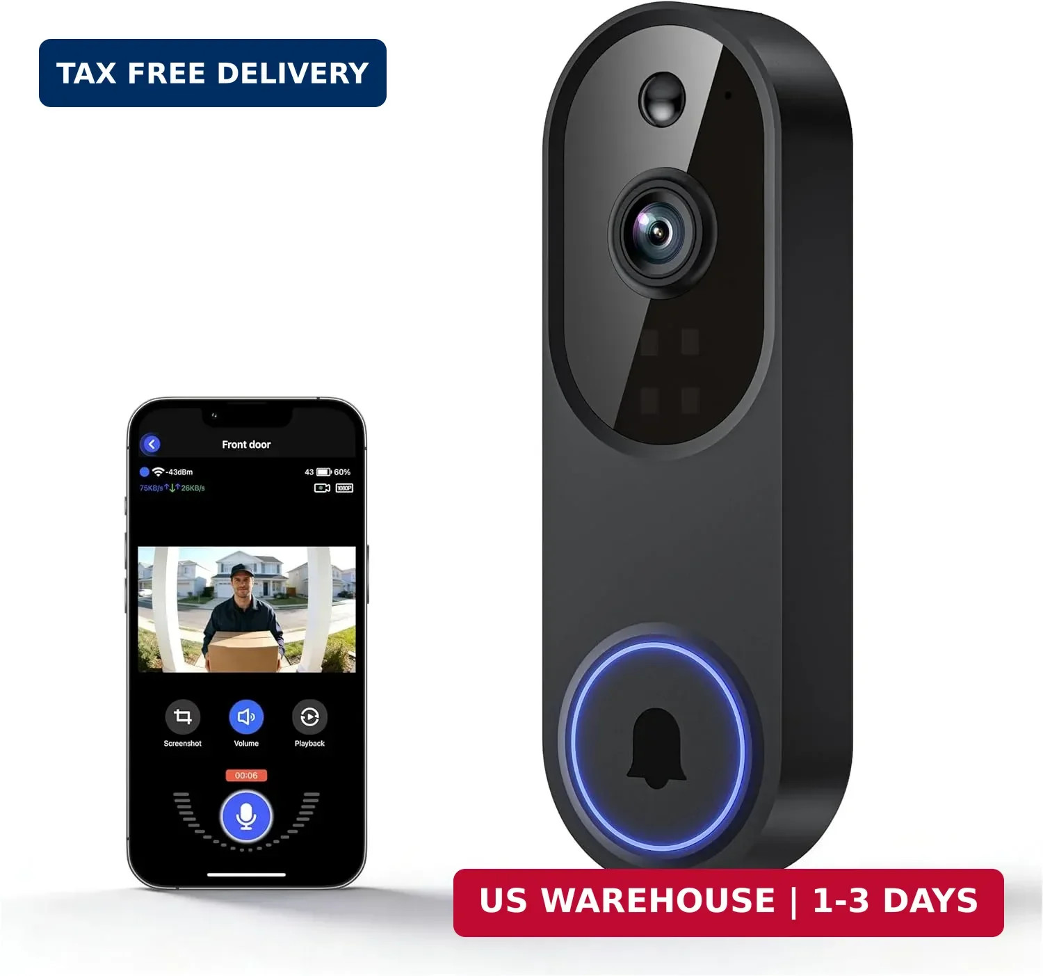 Lunelyx 1080P Wireless Video Doorbell Camera, Outdoor Surveillance Cameras, FHD