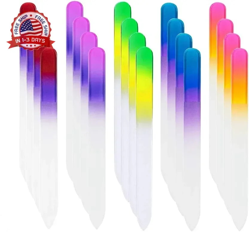 20 Pcs Glass Nail File Bulk with Plastic Sleeve, Crystal Fingernail Files Set, D