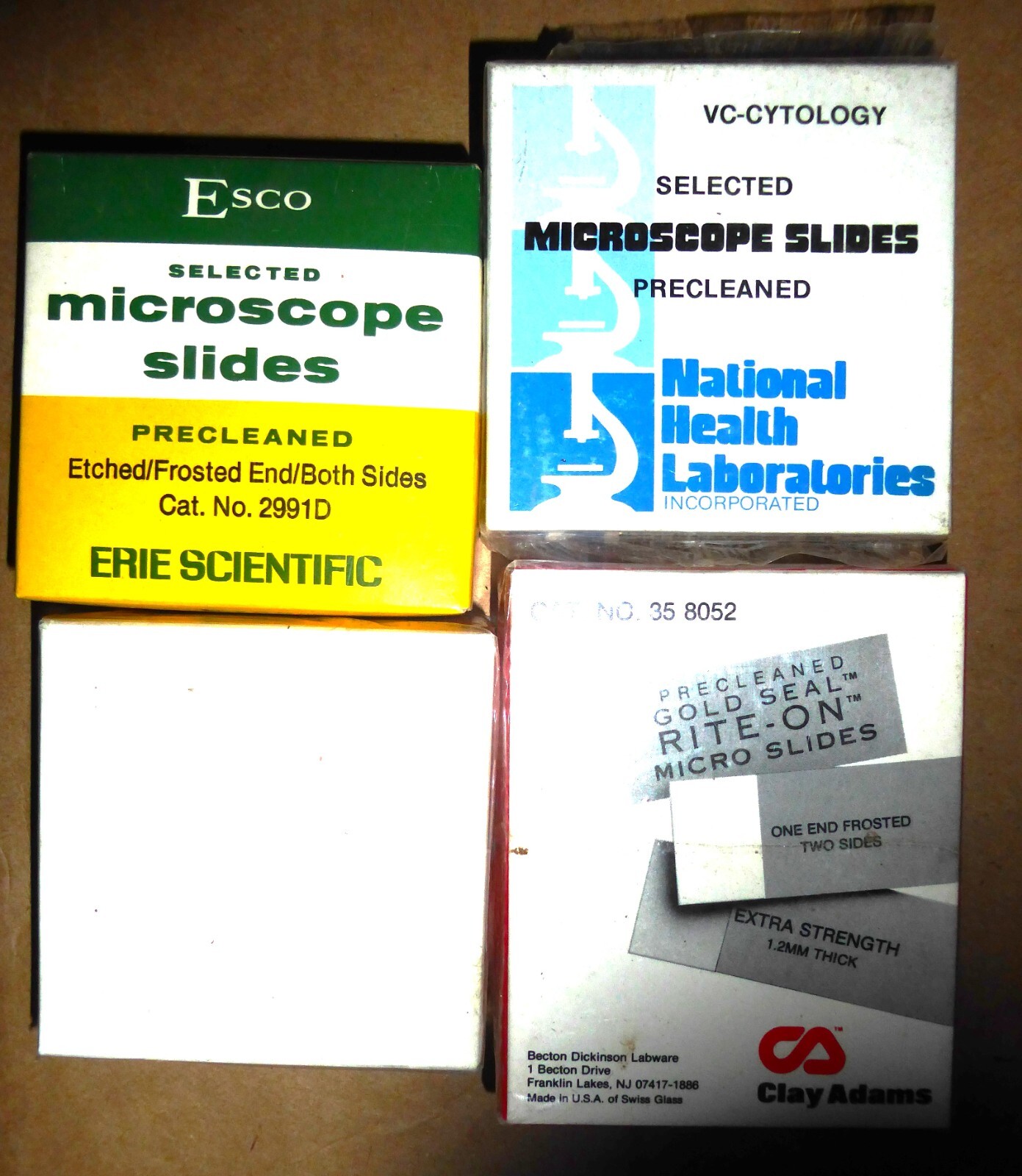 Microscope Slides, mixed lot of 4 boxes, 1/2 gross each.  Total 288
