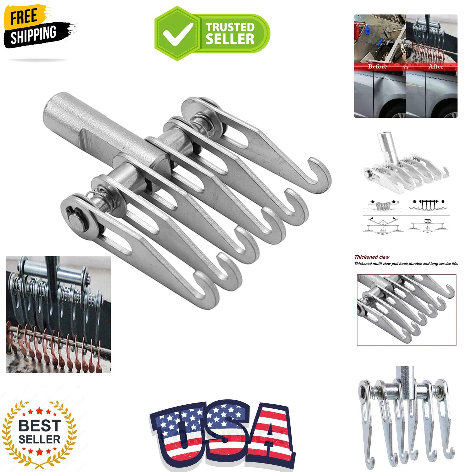 6 Finger Metal Claw Dent Puller Tool, Heavy Duty 6-Claw Hook Auto Body Dent R...