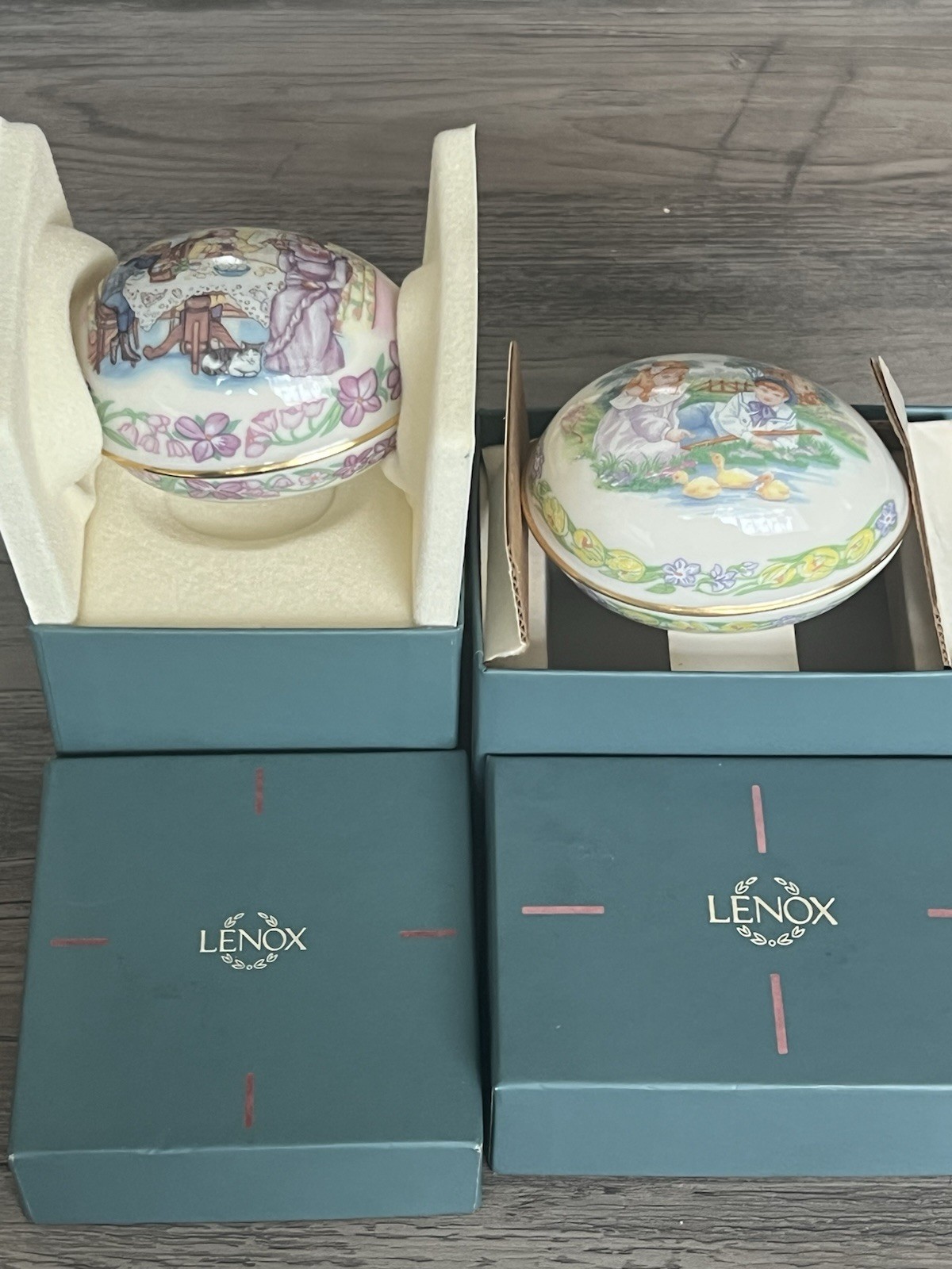 Lenox Set Of 2 Victorian Easter Egg Trinket Boxes Family Children Design