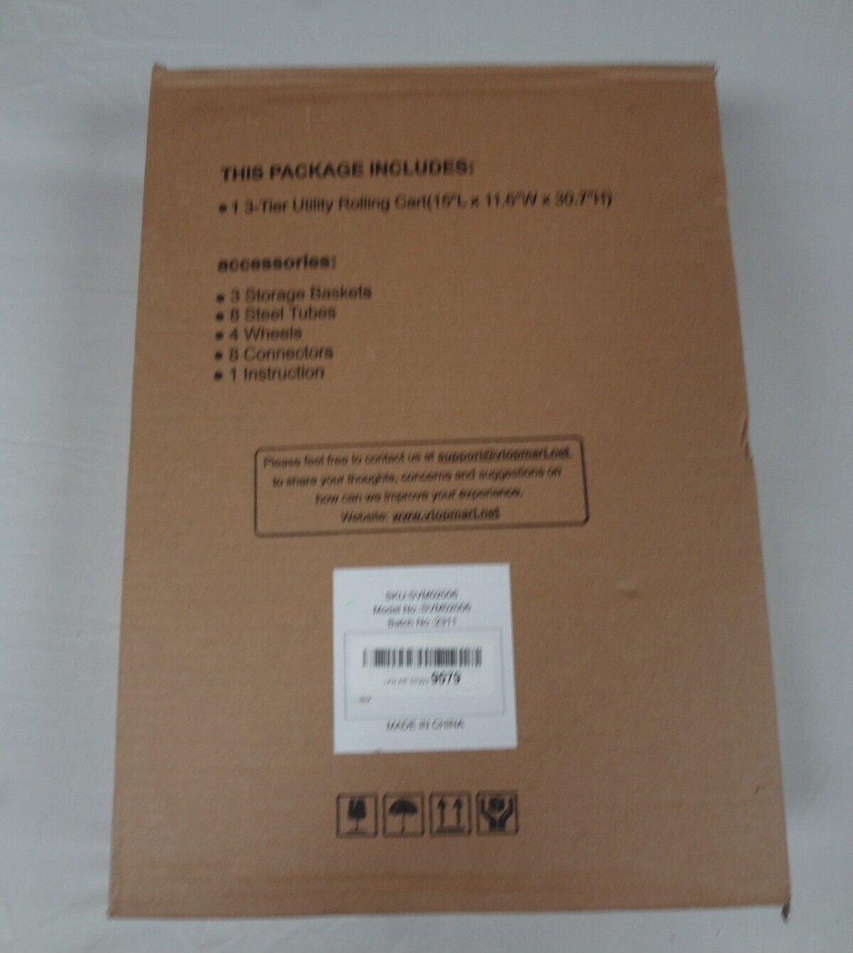 3-TIER UTILITY ROLLING CART - NEW IN BOX