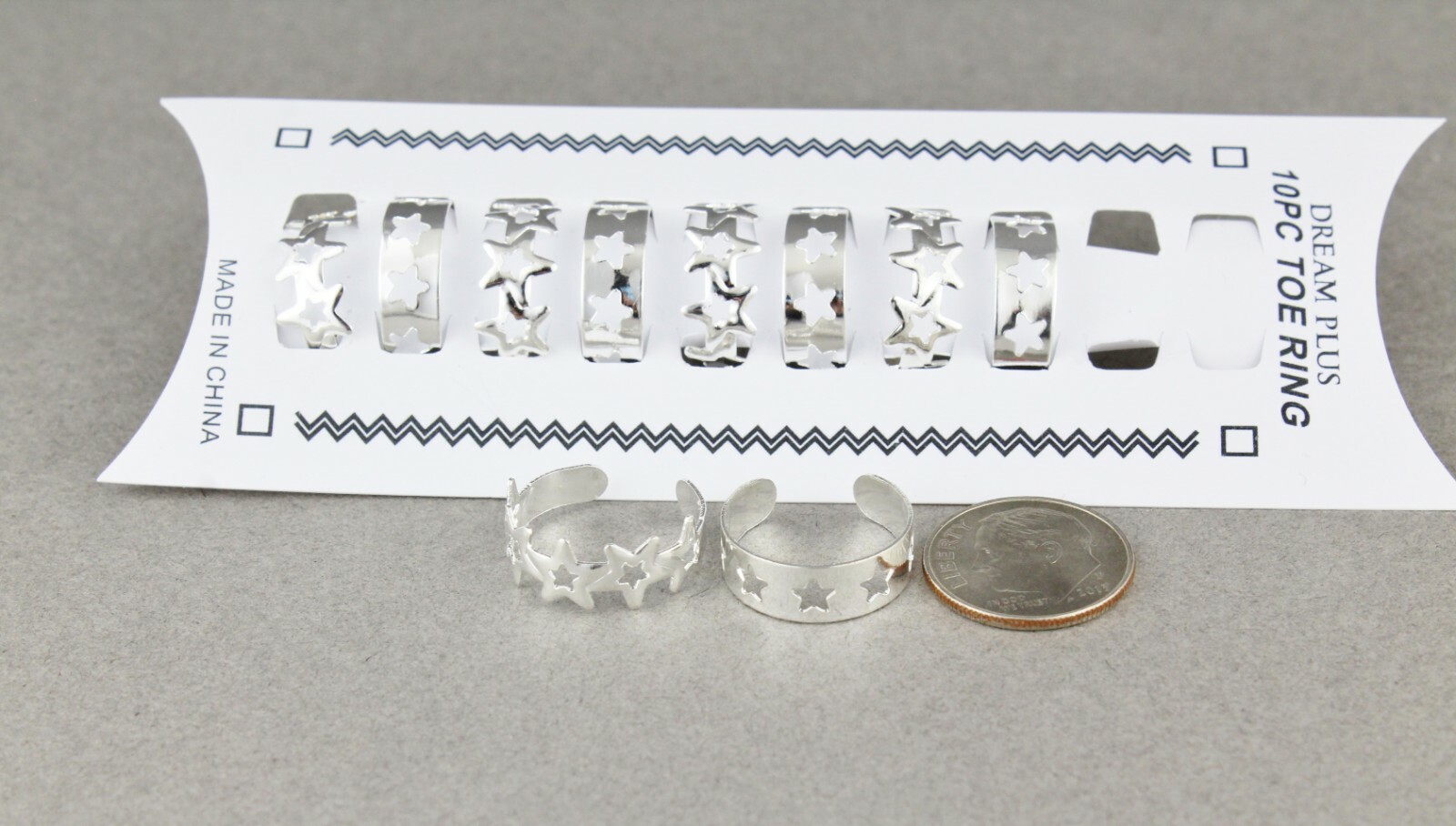 10 Silver toe rings cut out STARS toe rings open back adjustable set pack 10