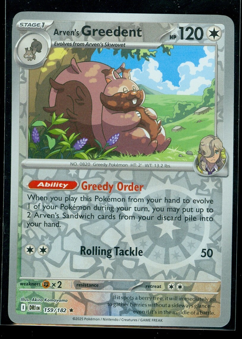 Pokemon ARVEN'S GREEDENT 159/182 - Destined Rivals -  RARE Rev Holo - MINT