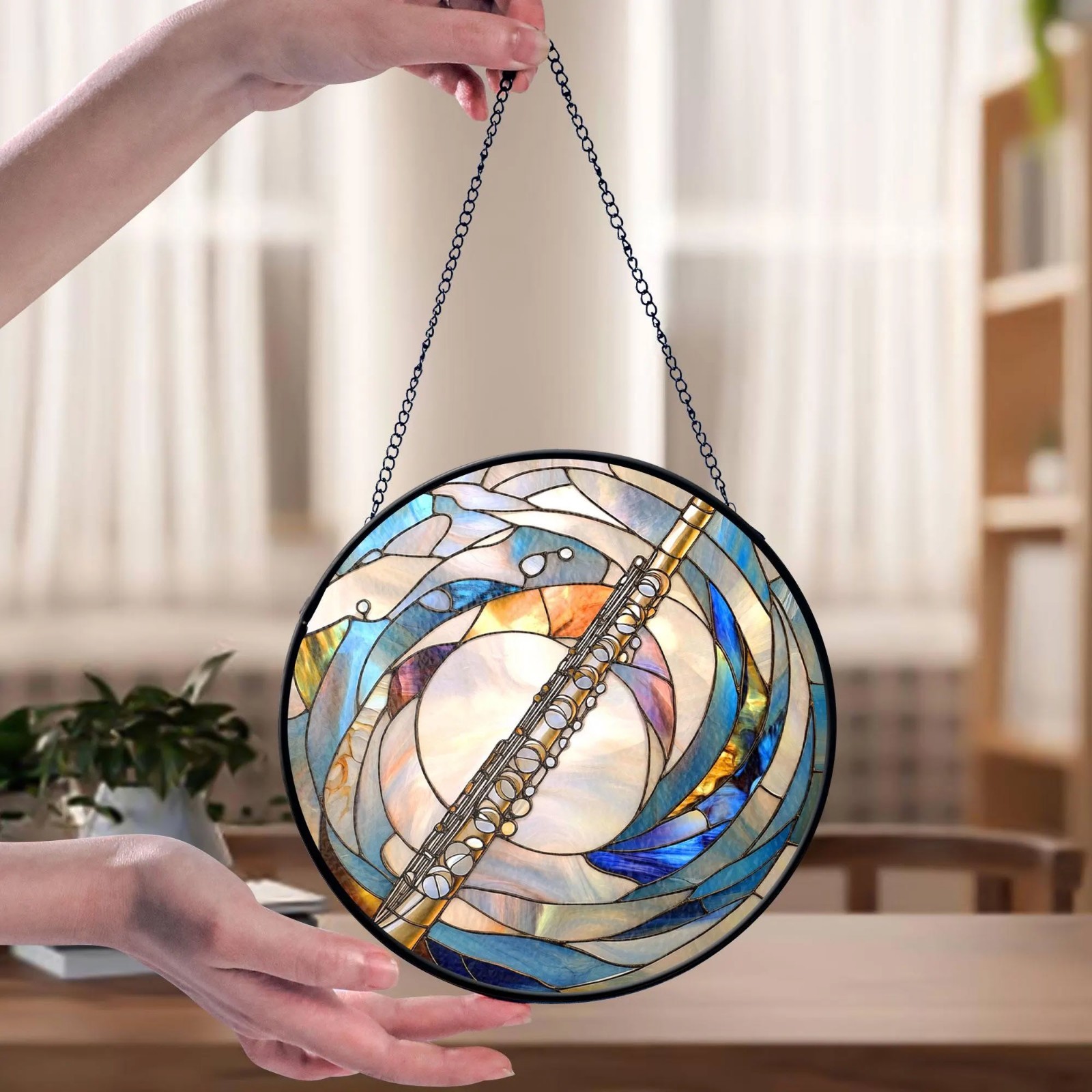 Flute Faux Stained Glass Suncatcher Music Lover Gift Flutist Decor Ornament