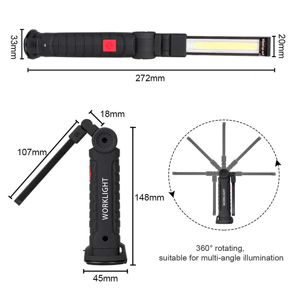 2Pack LED Work Lights, USB Rechargeable COB Light with Magnetic Base 360°Rota...