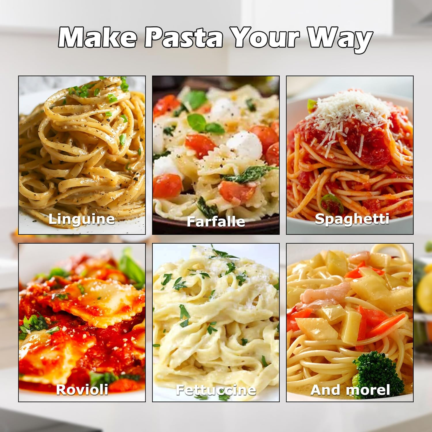 Manual Pasta Maker Machine - 7 Adjustable Thickness Settings Pasta Roller & Cutt