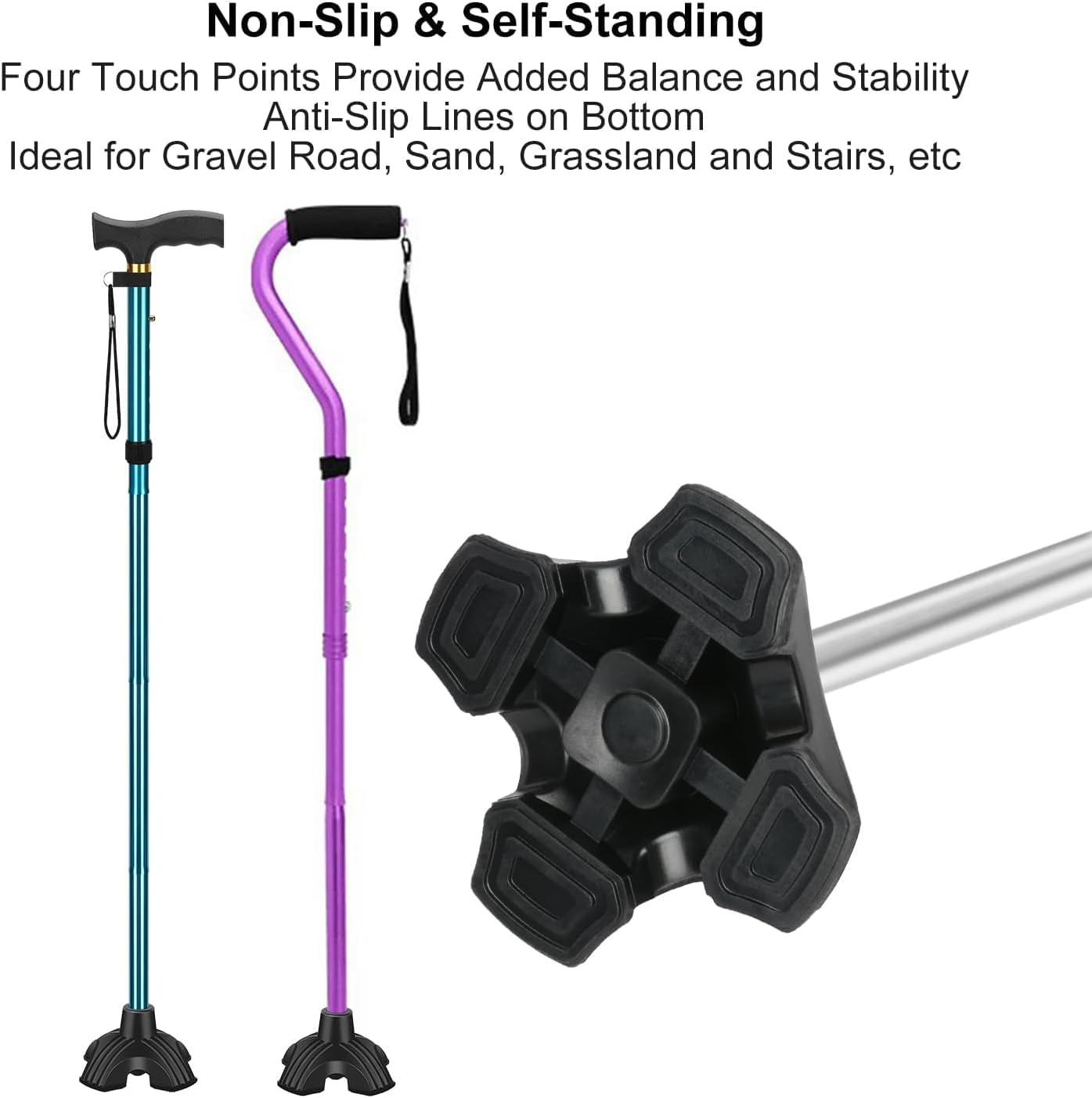 Cane Tips, 2-Pack Self Standing Quad Base Replacement for Most Walking Canes ...