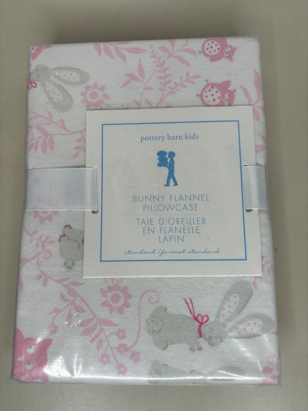 🐇🐇 ONE Pottery Barn Bunny & Owl Flannel Pillowcase Easter Pink Rabbit