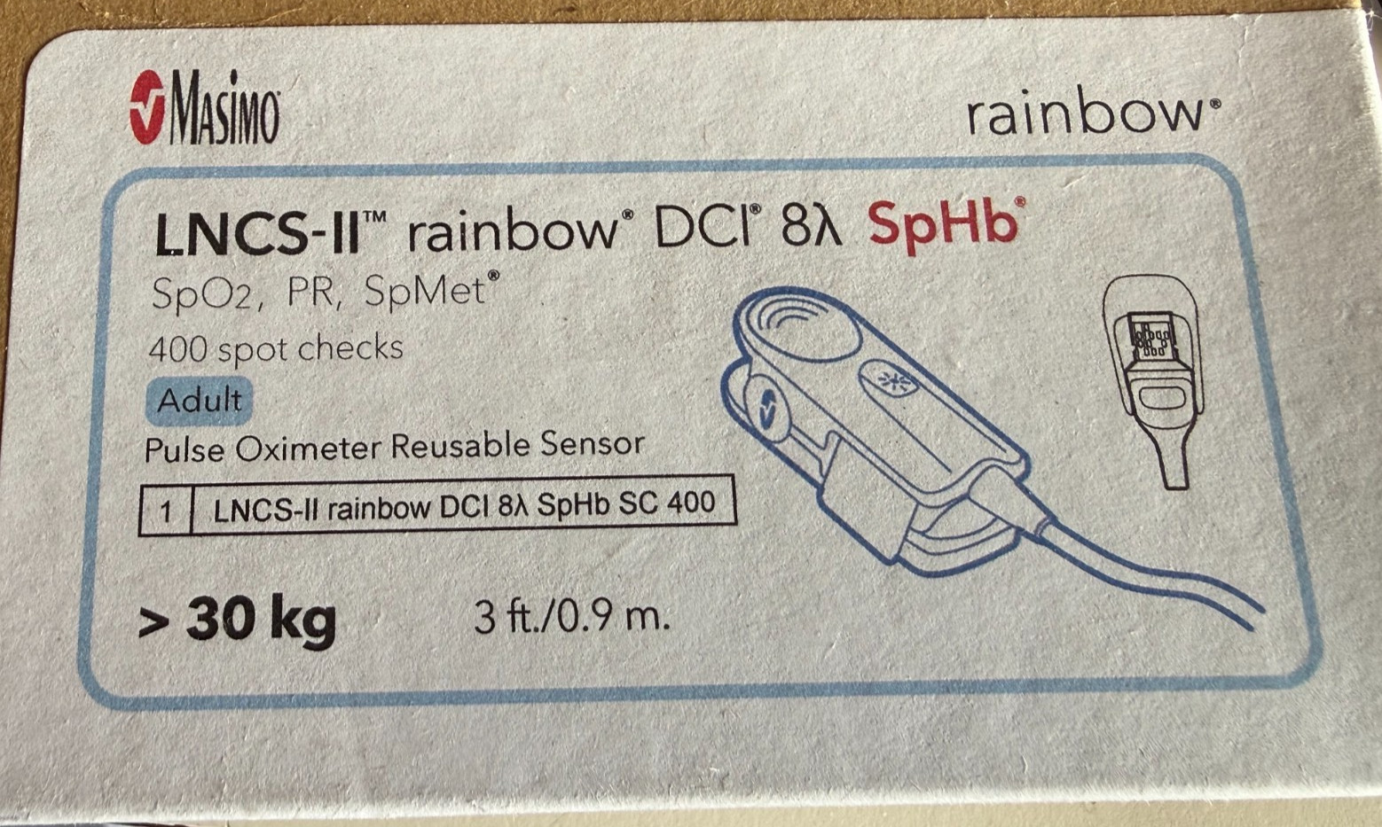 One Masimo LNCS -II  8a SpMet  400 Test SpHB  SpO2 Sensor - REF 4059