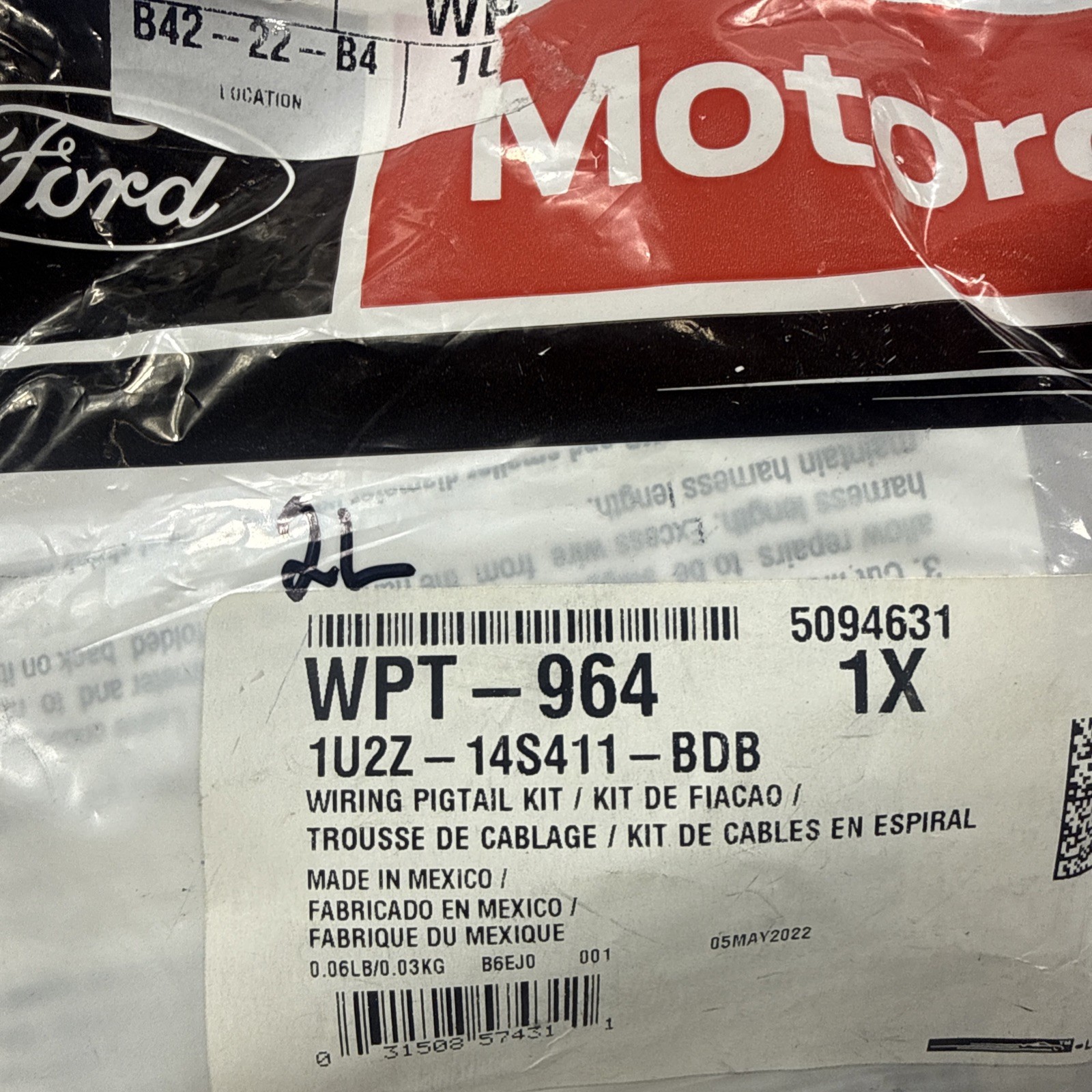 Rear OEM License Plate Light Socket Motorcraft WPT964