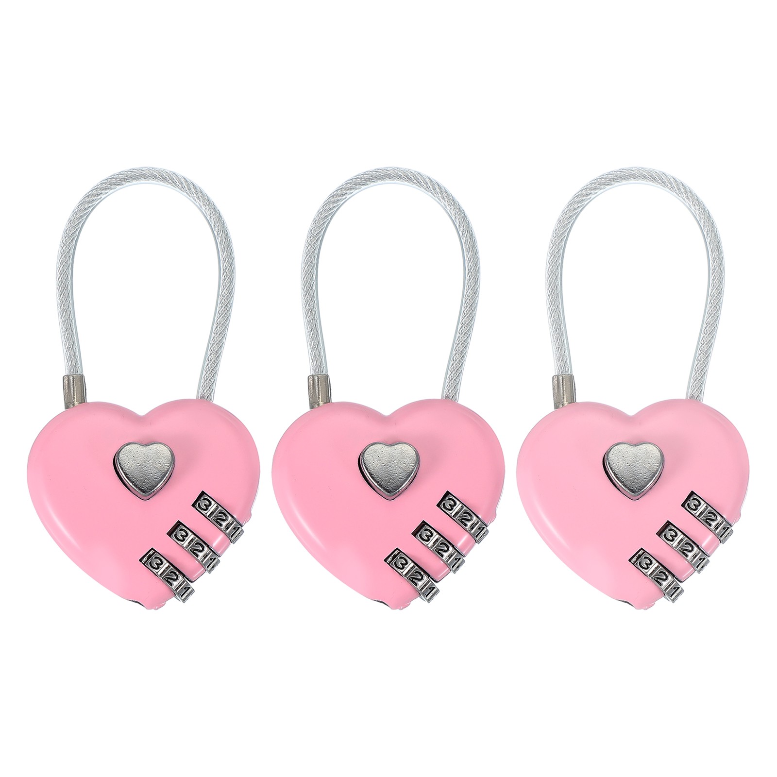 3 Pack Heart Padlock Heart Shape Love Lock Combination Lock Locker Locks Pink
