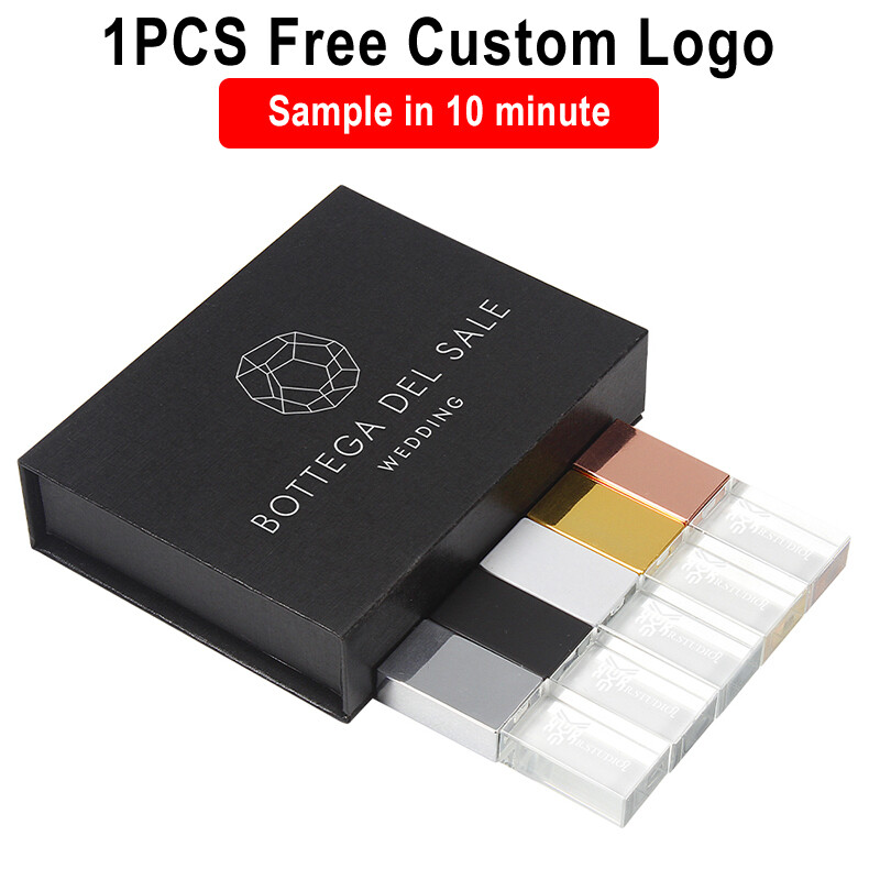 Photography Gift Box Crystal USB 2.0 Flash Drive Free Logo Pen Drive 64G 32G 16G